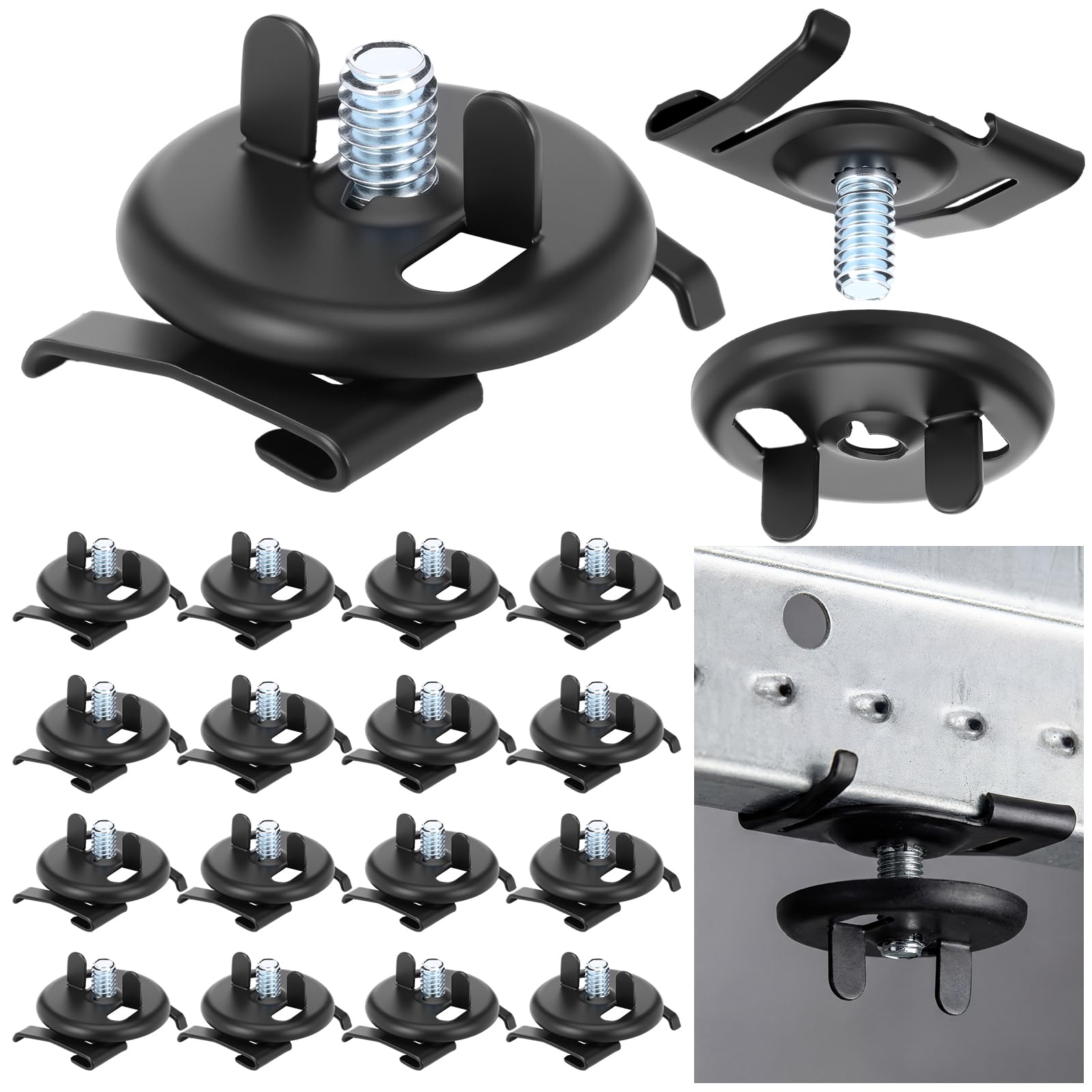 Silkfly 25 Pcs Black Spring Steel T Bar to Electrical Fixture Twist Clip with Wing Nut, Mounting Clip for Installation of Suspen