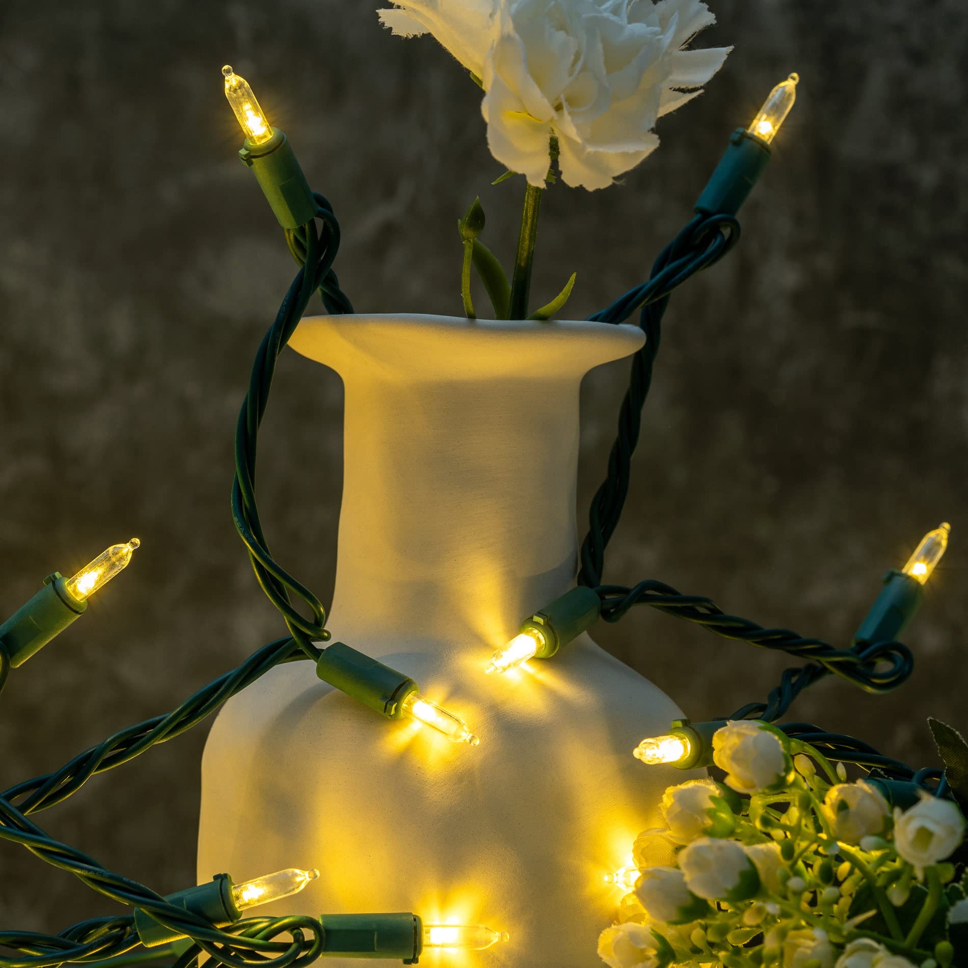 Yuletime 200 Count Warm White Led Christmas Lights, 66Ft Green Wire, Ul Certified, Copper Wire & Acrylic Bulbs