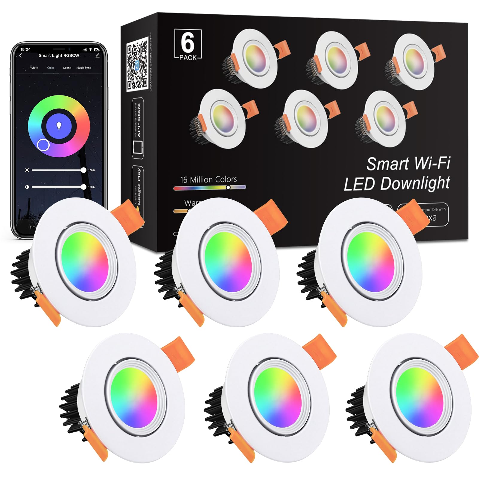 Smart Recessed Lighting 2 Inch, Wi-Fi LED Downlight 5W 120V, RGBCW Color Changing LED Recessed Ceiling Light, COB Dimmable 2700K