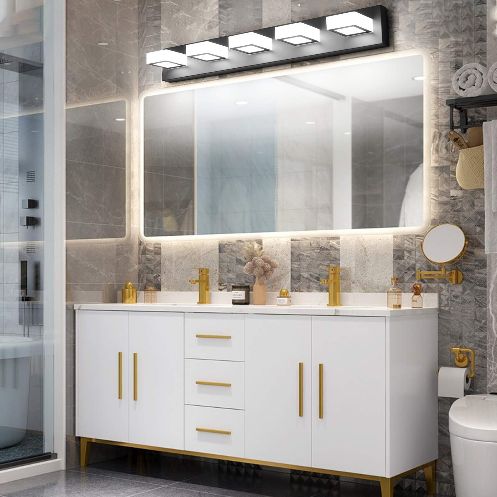 Ralbay 5-Light LED Modern Black Vanity Lights, Acrylic, Matte Black, Model 8590