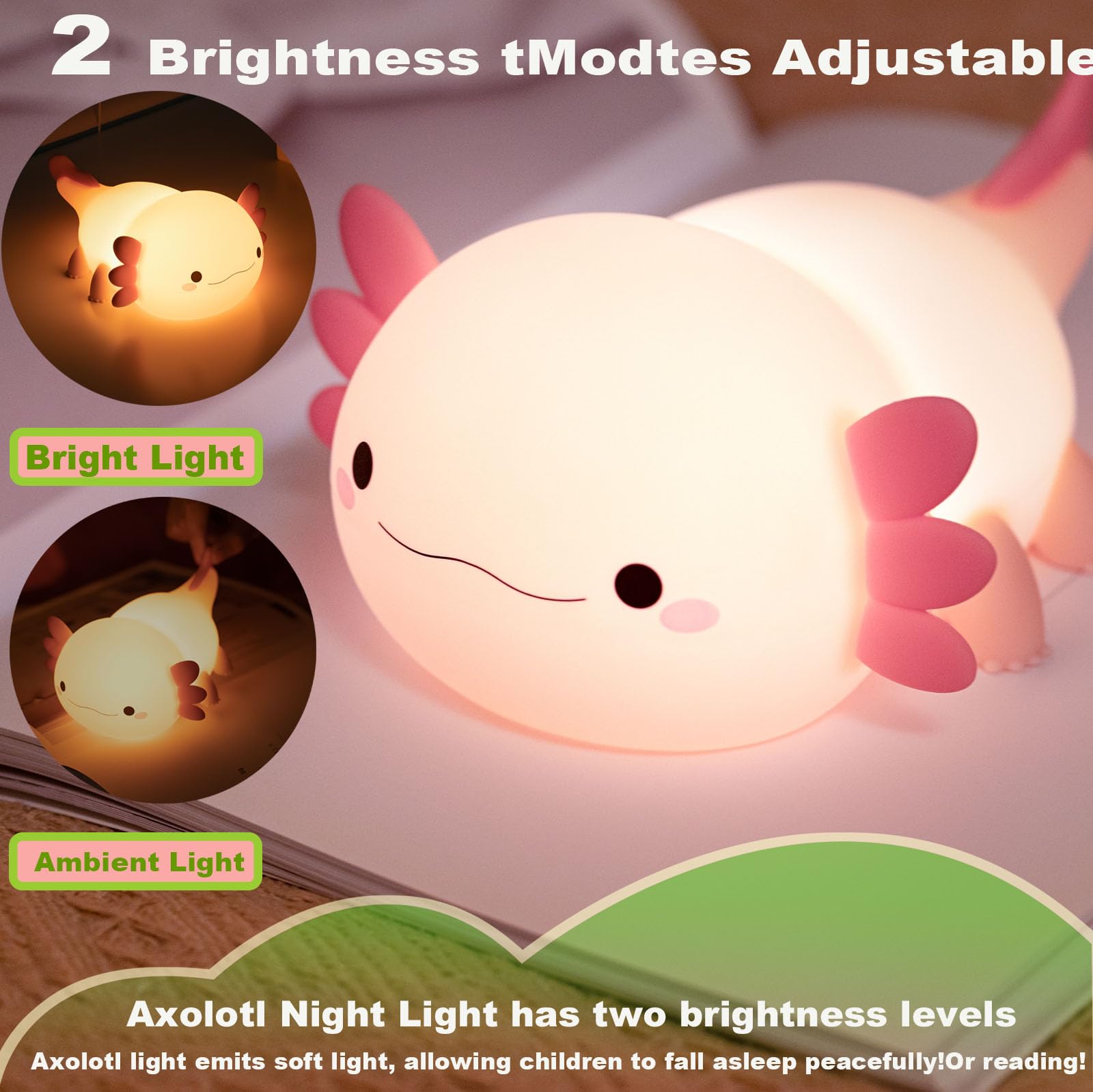 Cute Axolotl Night Light For Kids - Rechargeable Led Animal Silicone Table Lamp, Bedside Lamp For Nursery Room Decor