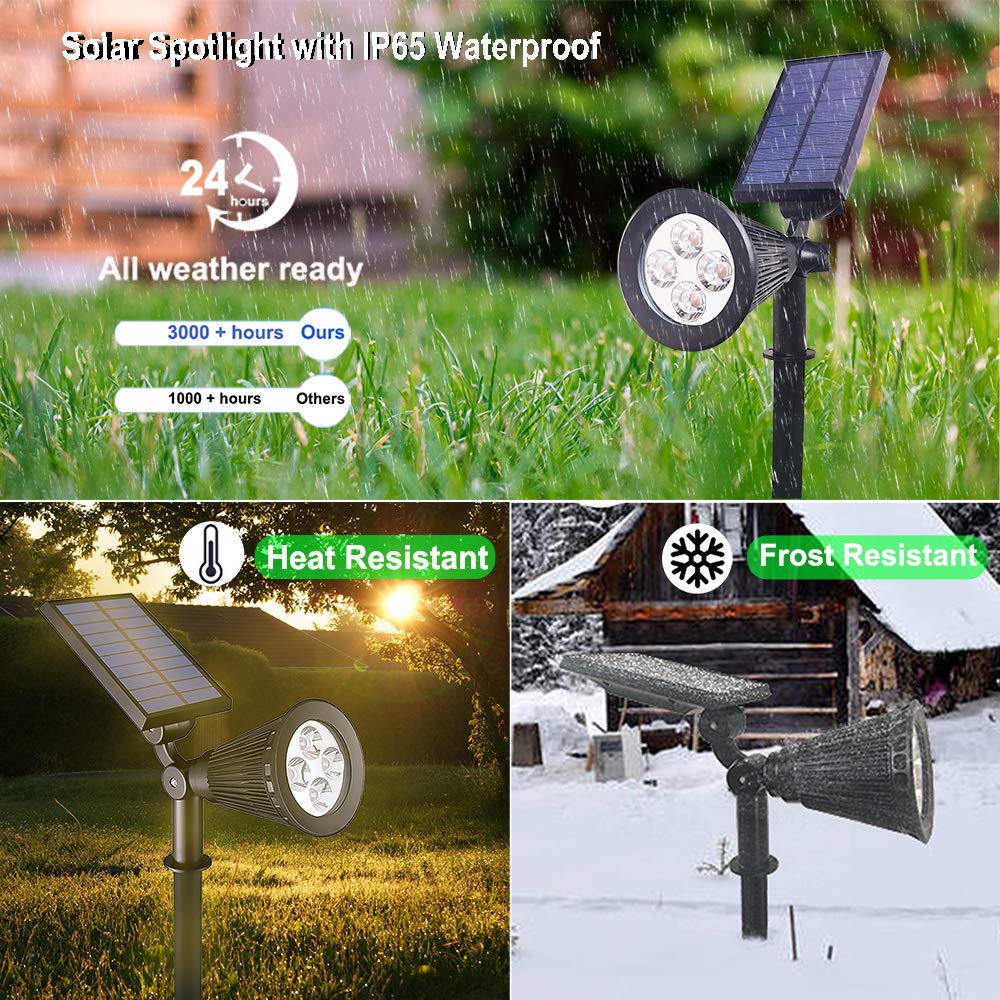 Clordeal Solar Spotlights Outdoor Waterproof Adjustable Solar Garden Landscape Spot Light, 4 Leds 2-In-1 Auto On/Off Solar Ingro