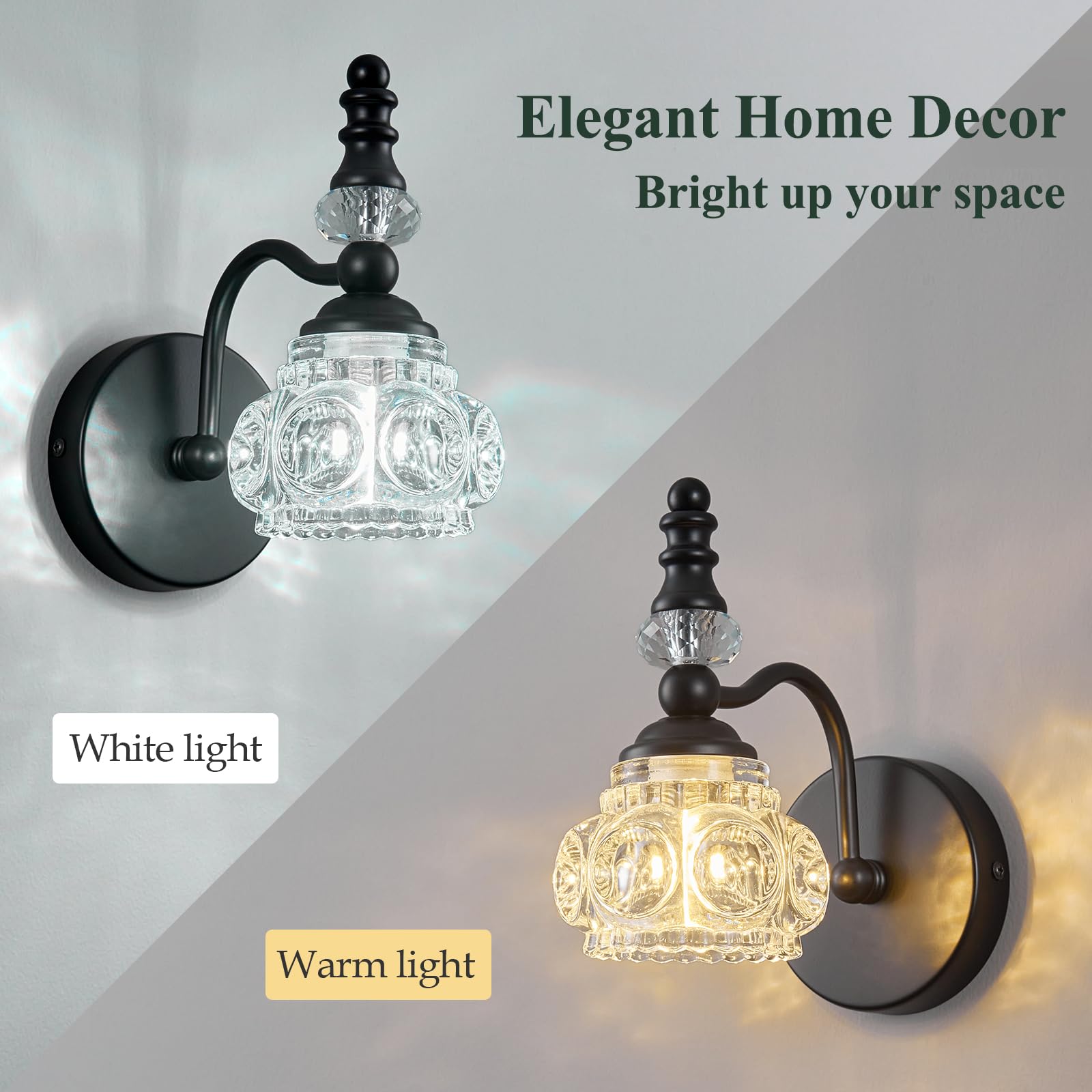 Lbsqj Modern Wall Sconces Set Of Two Black Vintage Indoor Glass Wall Lamp Bathroom Vanity Light Fixture Wall Mounted Room Sconce Wall Lighting