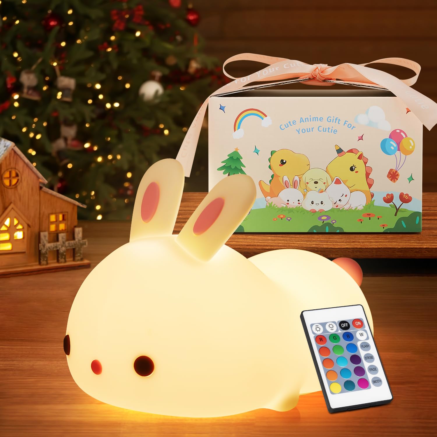 One Fire Cute Bunny Baby Gifts for Girls?Gifts Package+Remote?, 16 Colors & Remote Baby Girl Nursery Night Light, 100% Safety Baby Girl Gift for Baby Girl,Rechargeable Baby Girl Gifts for Baby Girl