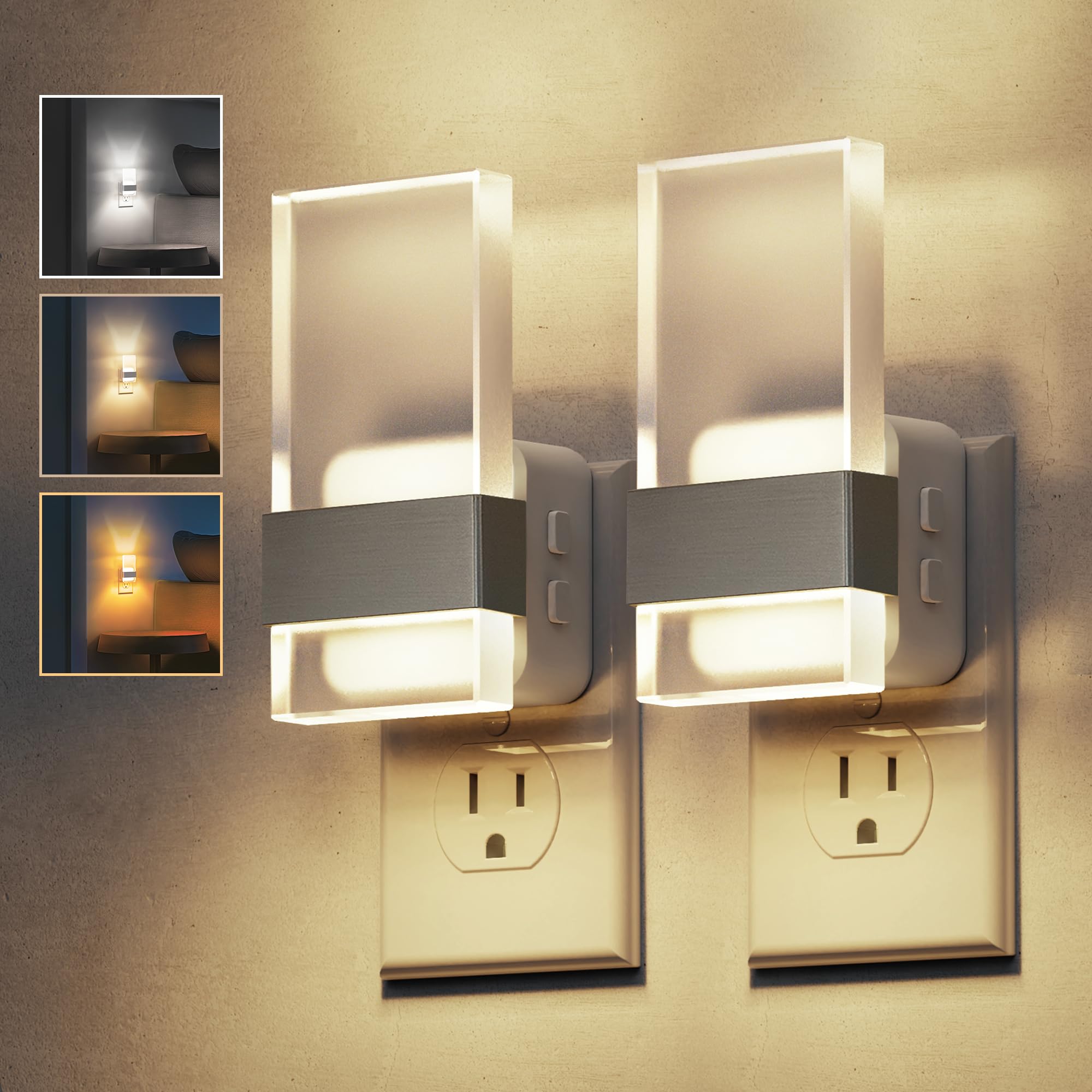 L Lohas Led Night Light  2 Pack Adjustable Color Temperature Night Lights Plug Into Wall  2000K/3000K/5000K 3Cct Nightlight  Dusk To Dawn Sensor Dimmable Nightlights For Bathroom  Hallway  Gift