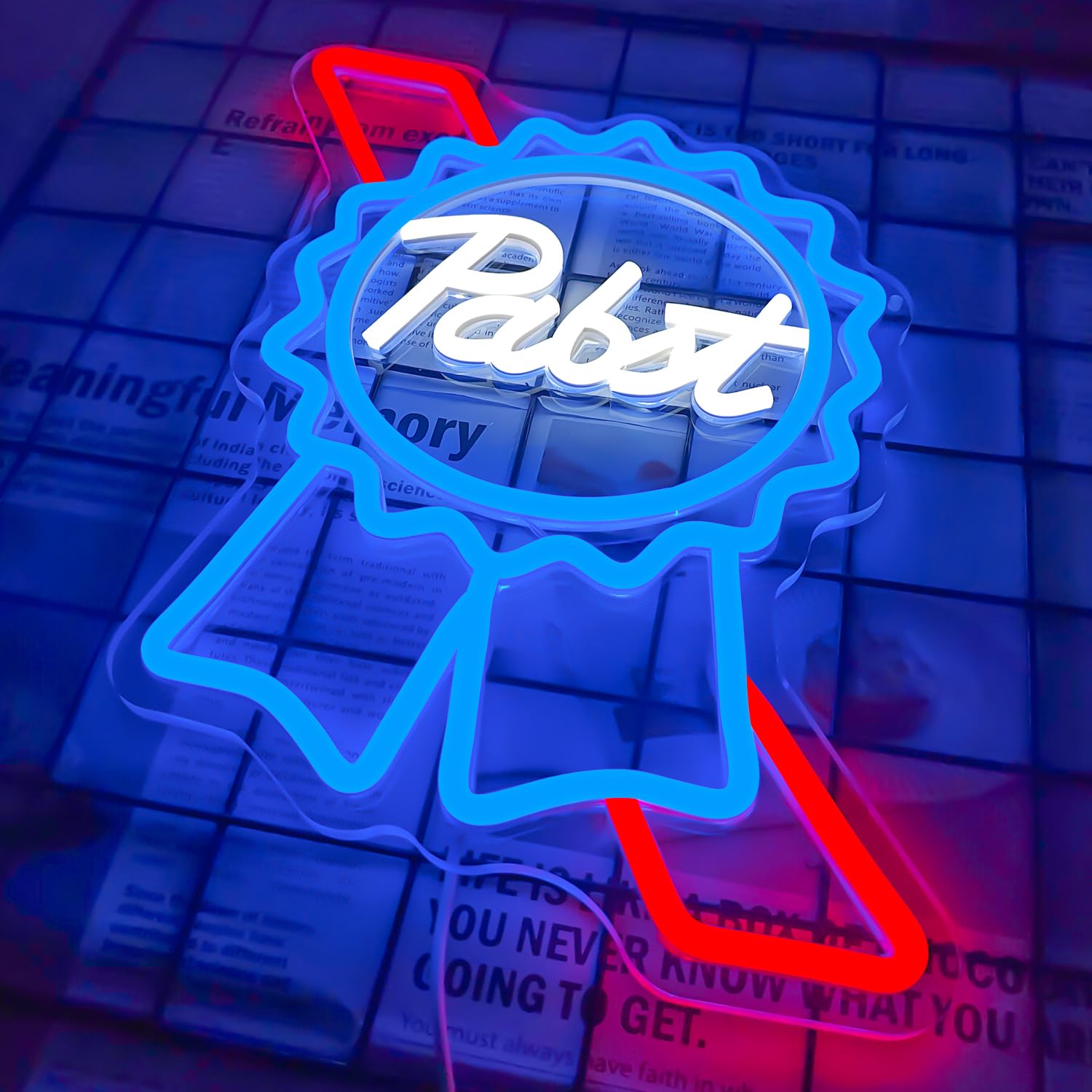 Jooetuu Beer Pabst Blue Ribbon Neon Sign Dimmable Beer Bar Neon Sign For Man Cave Neon Blue Lights Neon Beer Sign For Home Bar Bedroom Shop Beer Club Pub Bistro