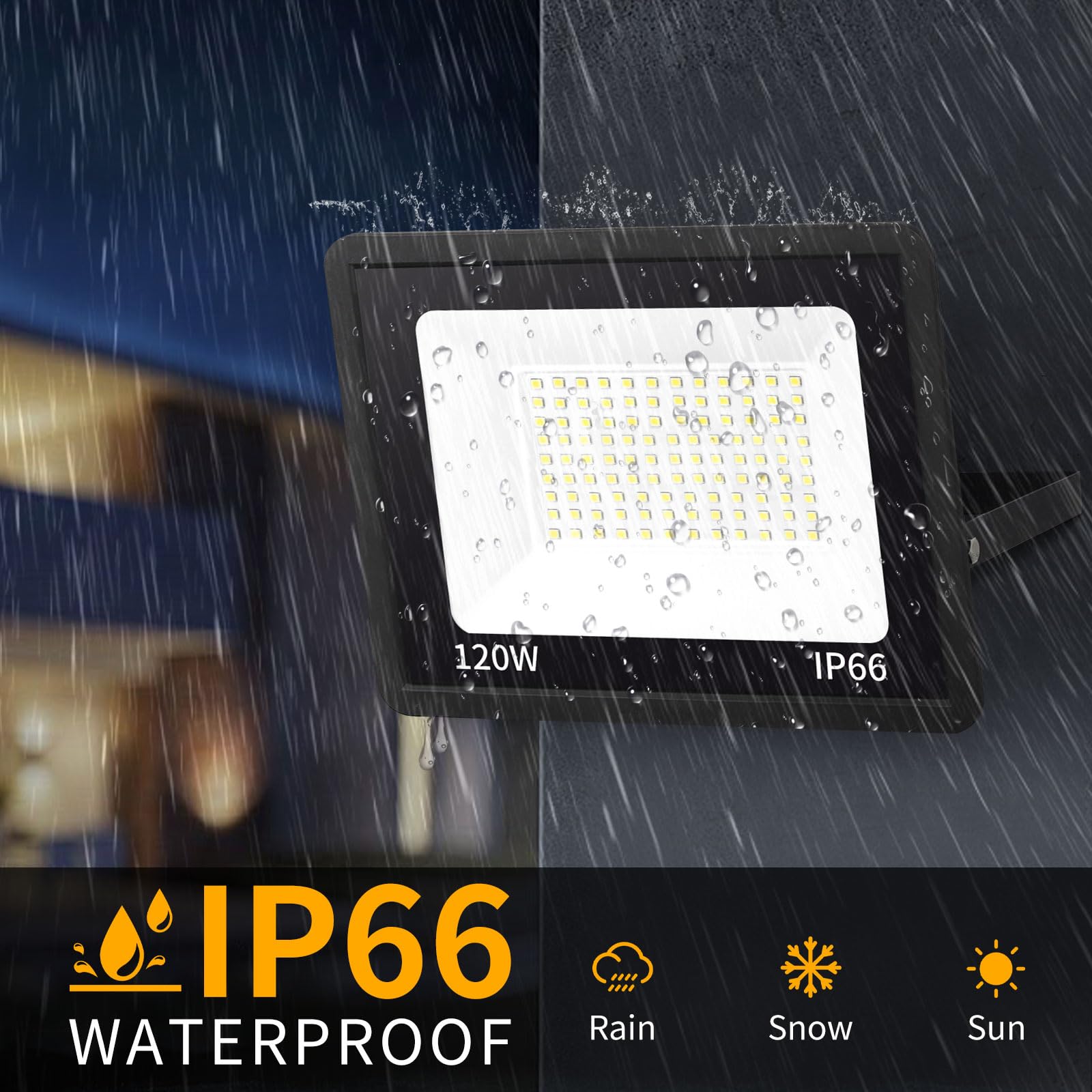 120W Led Flood Light Outdoor With 6Ft Plug, 14400Lm Brighter Exterior Security Lights, 5000K Daylight Led Work Light, Ip66 Water