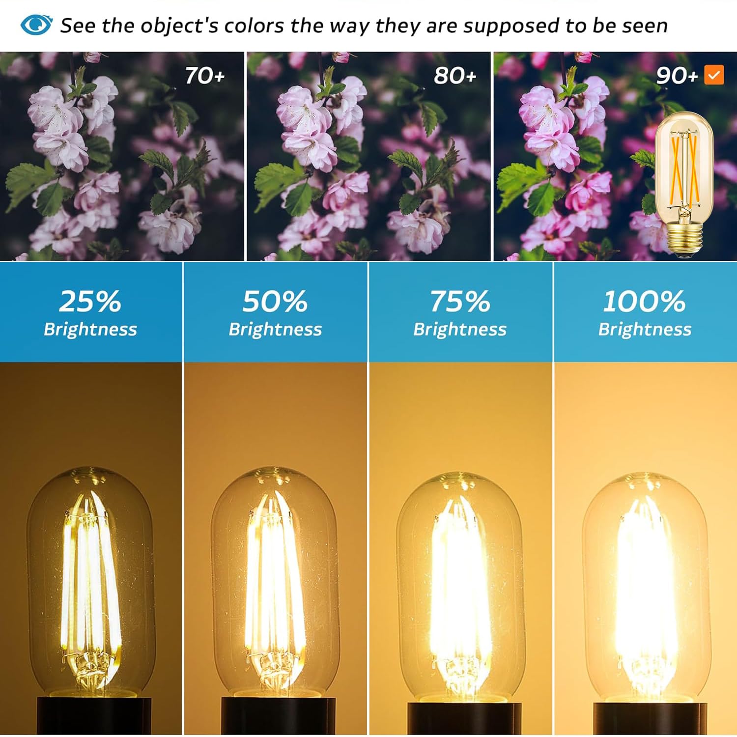 Leools E26 Led Bulb 6W Equivalent E26 Bulb 60 Watt Warm White 2700K Amber E26 Edison Bulb Dimmable Ac120V 600Lm Tubular T14 T45