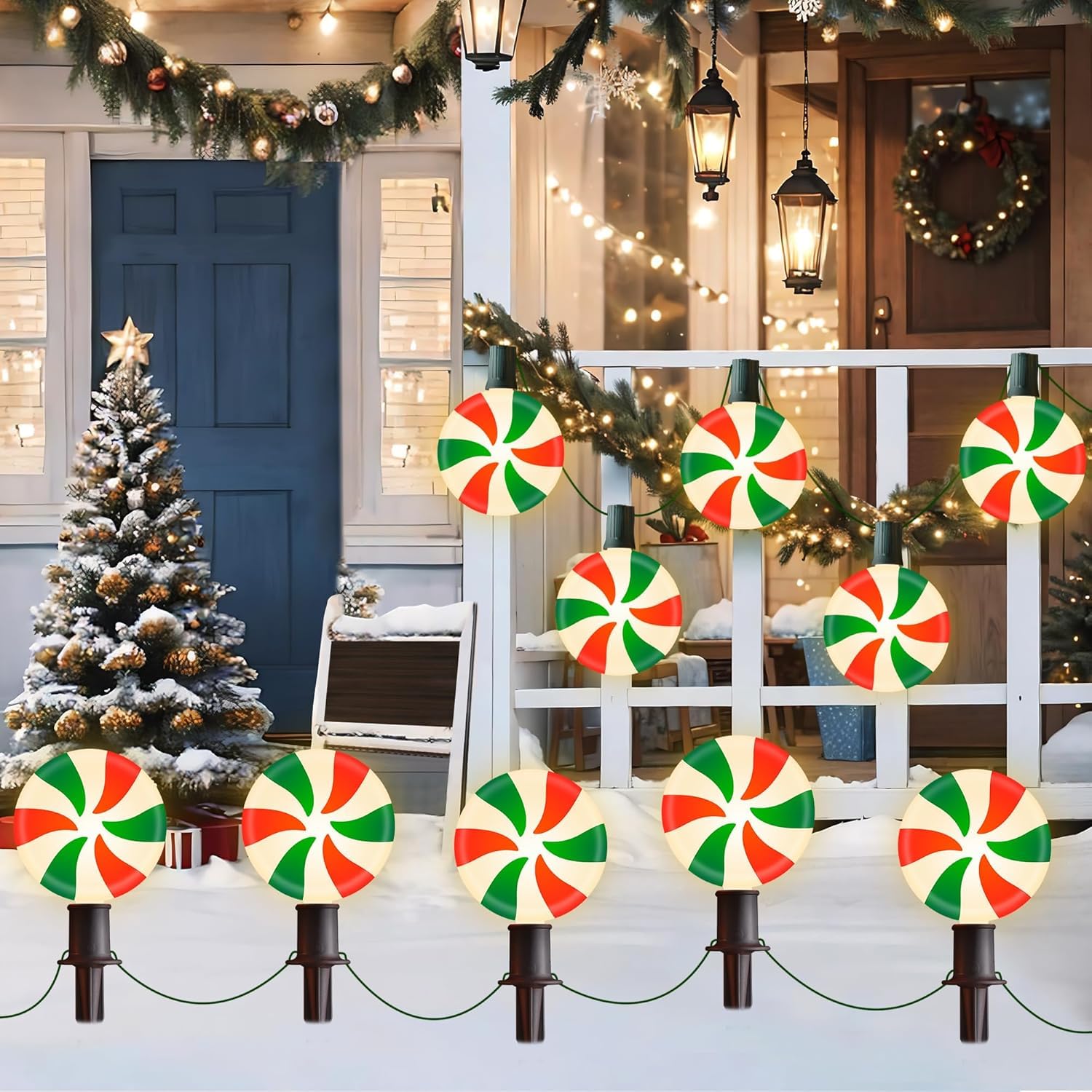 Ultimate Unicorn Christmas Lollipop Pathway Lights for Garden Christmas Decoration Red and Green, 10 LED Peppermint String Light