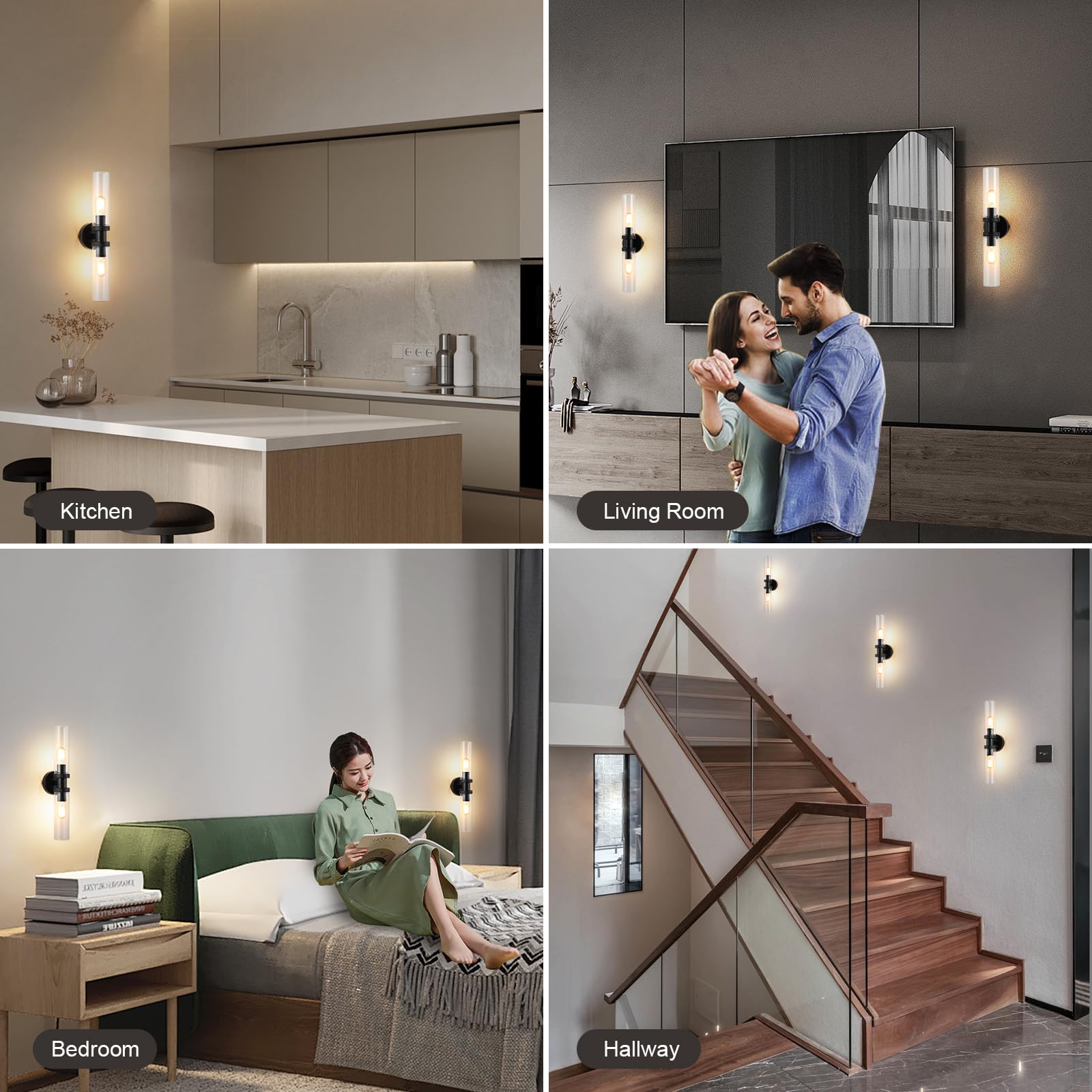 Ecobrt 2 Light Bathroom Vanity Light Side Mirror Farmhouse Bathroom Light Fixtures Black, E26 Wall Lamps For Bedroom, Industrial