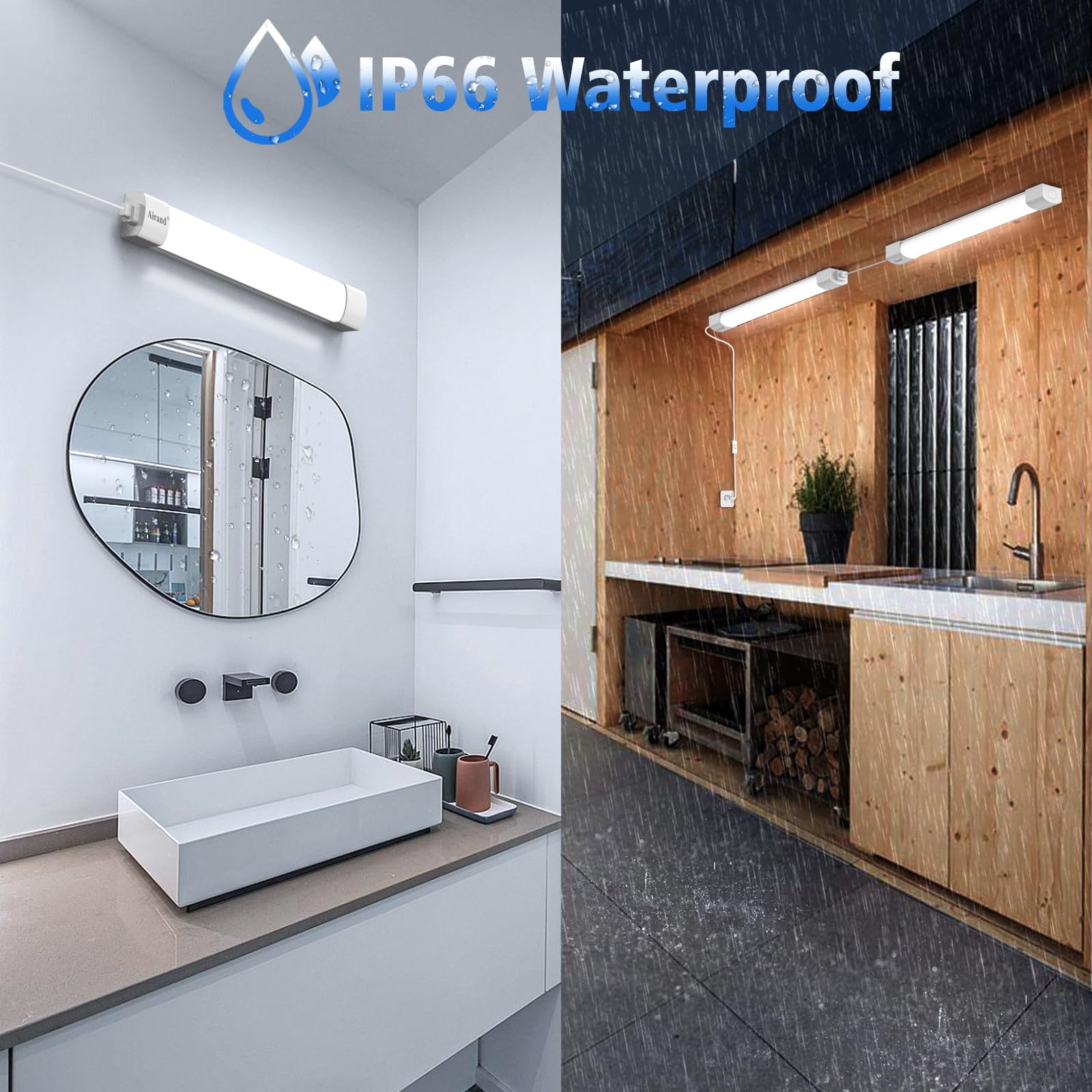 Airand Led Ceiling Light Fixture, 1.43Ft Plug In Light 2Pcs, Ip66 Water-Proof Linkable Tube Lights 5000K 16W Light Bar Under Cab