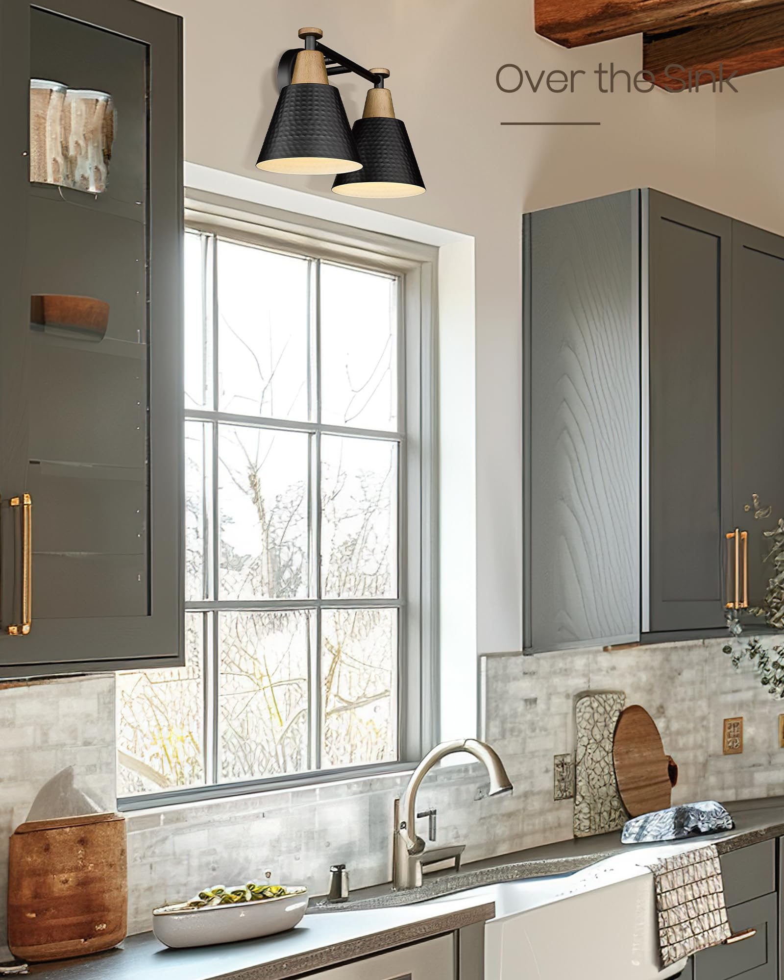 FEMILA Black Bathroom Light Fixtures, 2-Light Bathroom Vanity Lights Over Mirror with Hammered Metal Shade, Modern Wall Sconces