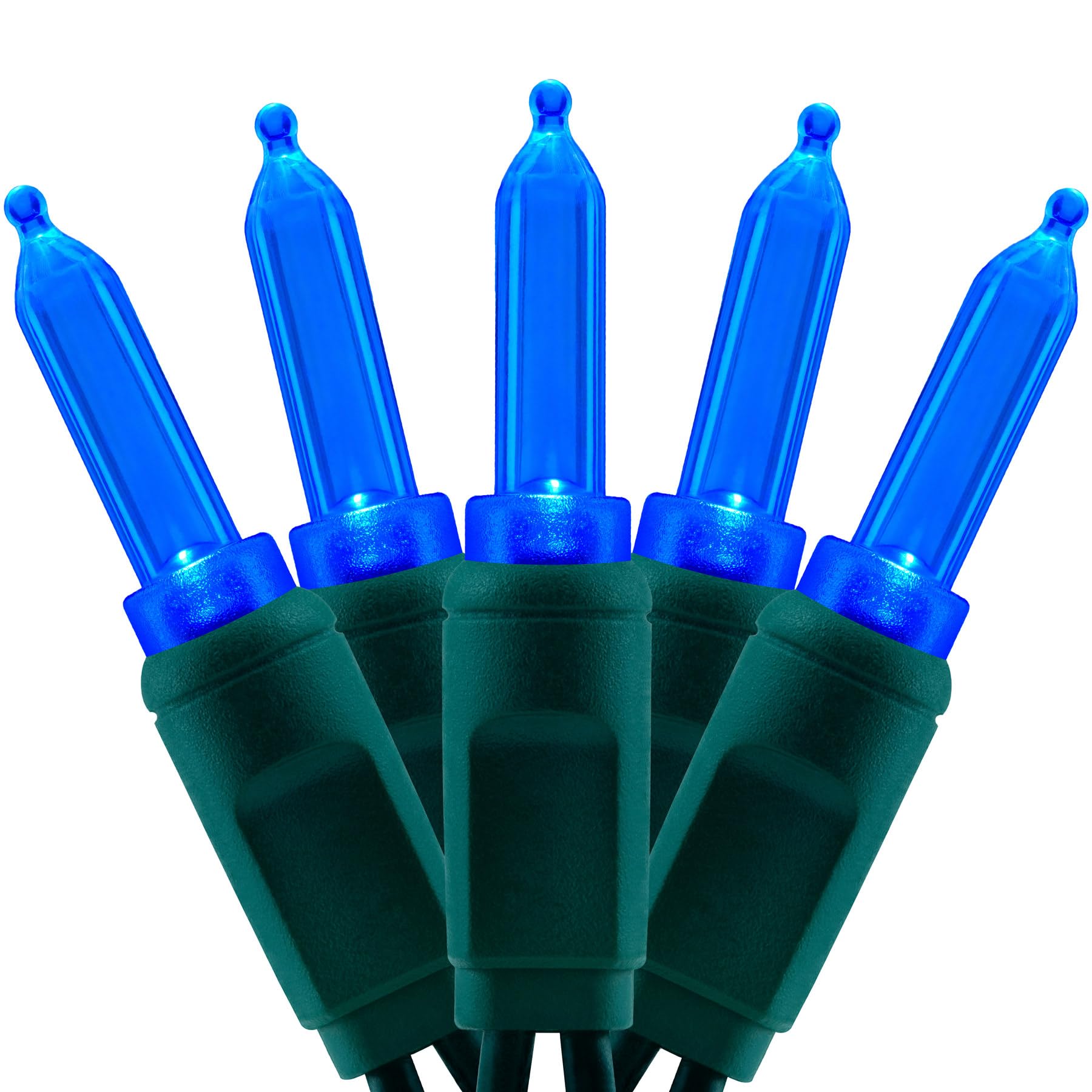 YULETIME 100 Blue T5 LED Christmas Lights, 33 ft Waterproof Green Wire, UL Certified