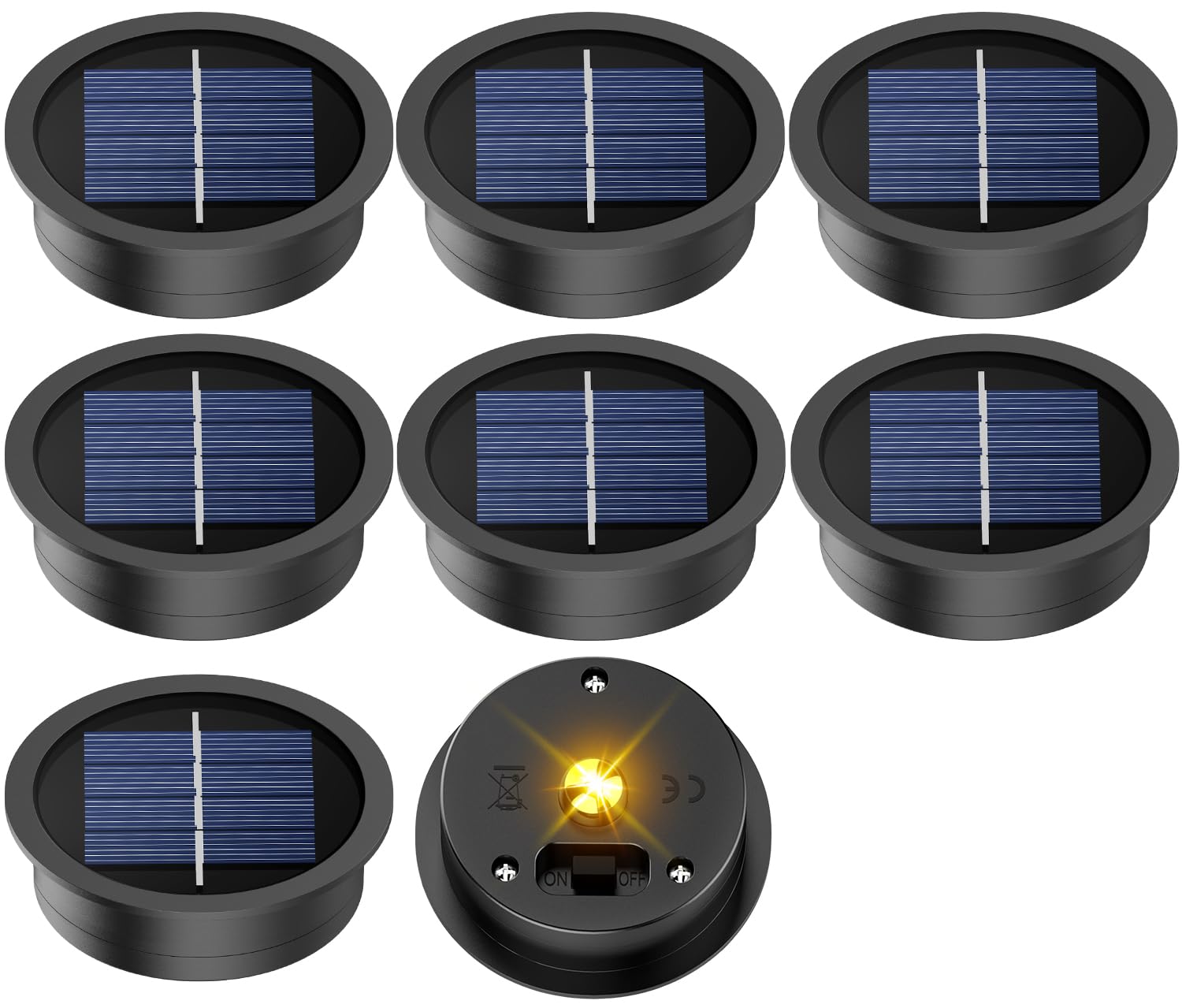 8 Pack Replacement Solar Light Parts(Top Size 2.76 inches, Bottom Size 2.36 inches),7 Lumens Warm White LED Waterproof Solar Lig