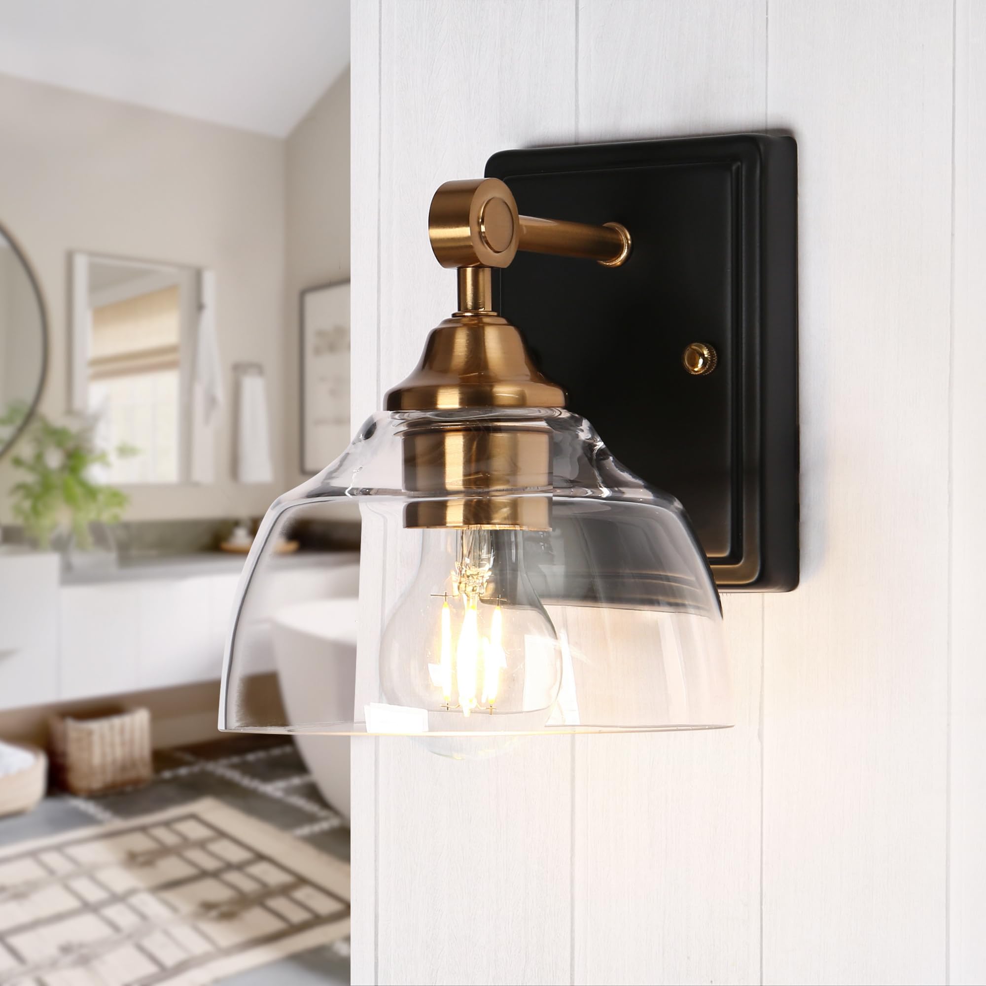 LNC Sconces Wall Lighting, 6.3 Black and Gold Wall Sconce Light, Modern Wall Sconces Indoor with Clear Glass Shade for Kitchen