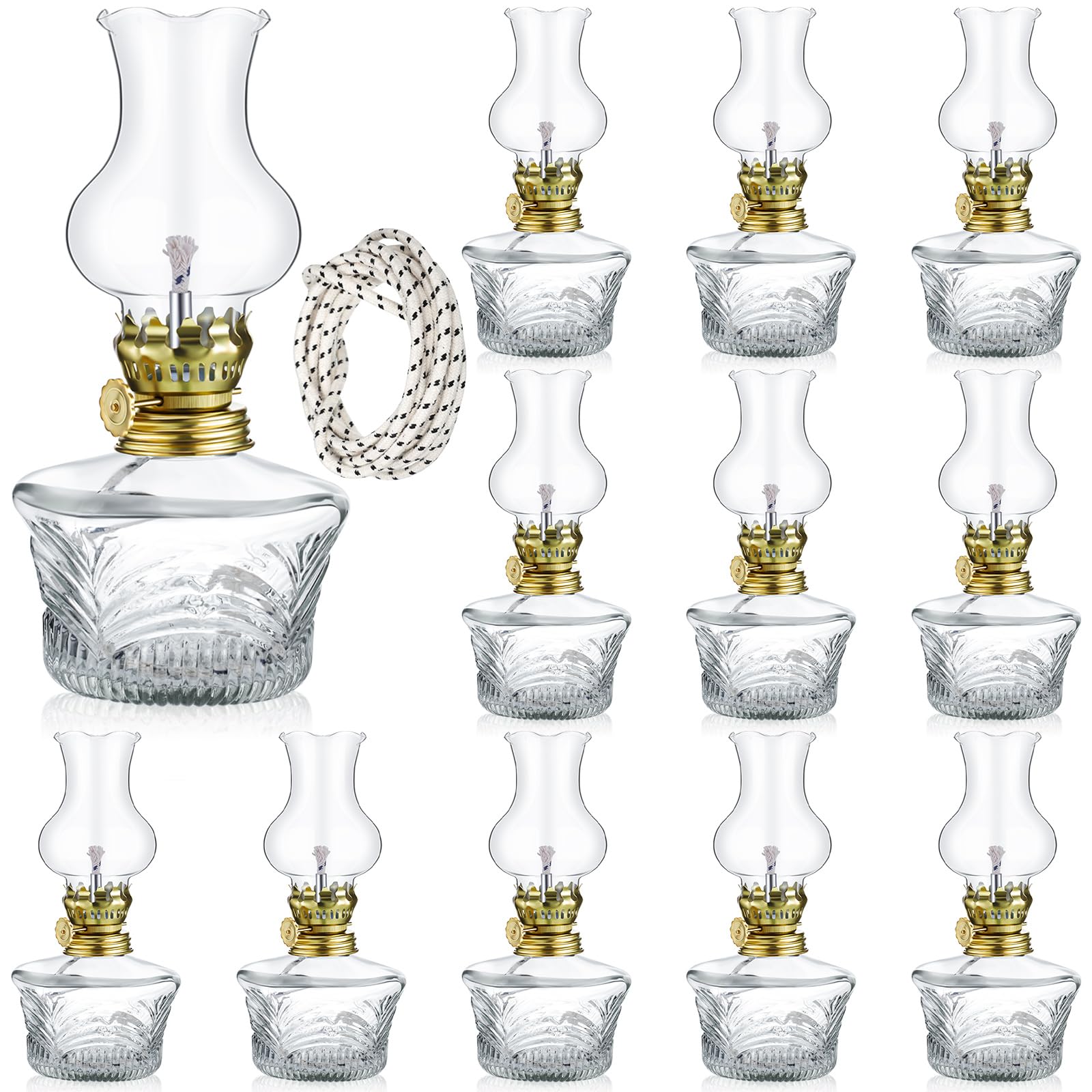 Yexiya 12 Pcs Oil Lamp Vintage Glass Kerosene Lamp Rustic Lantern Chamber Oil Lamps Clear Kerosene Lamp Hurricane Lamp with 6.6 