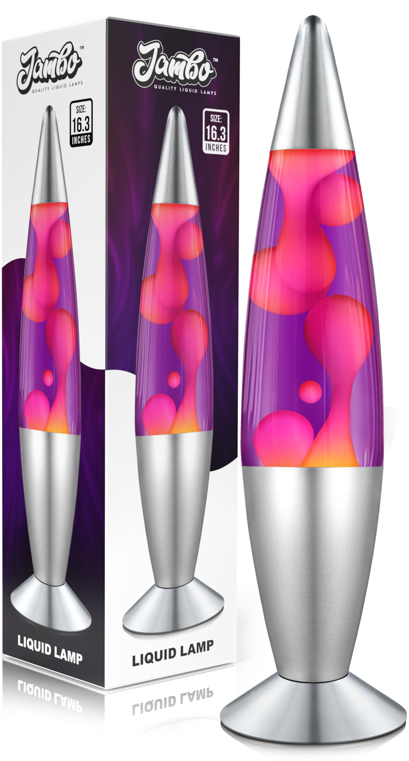 Jambo 16-Inch Liquid Lamp | Silver Base, Purple Liquid, Pink Wax | Model 55000