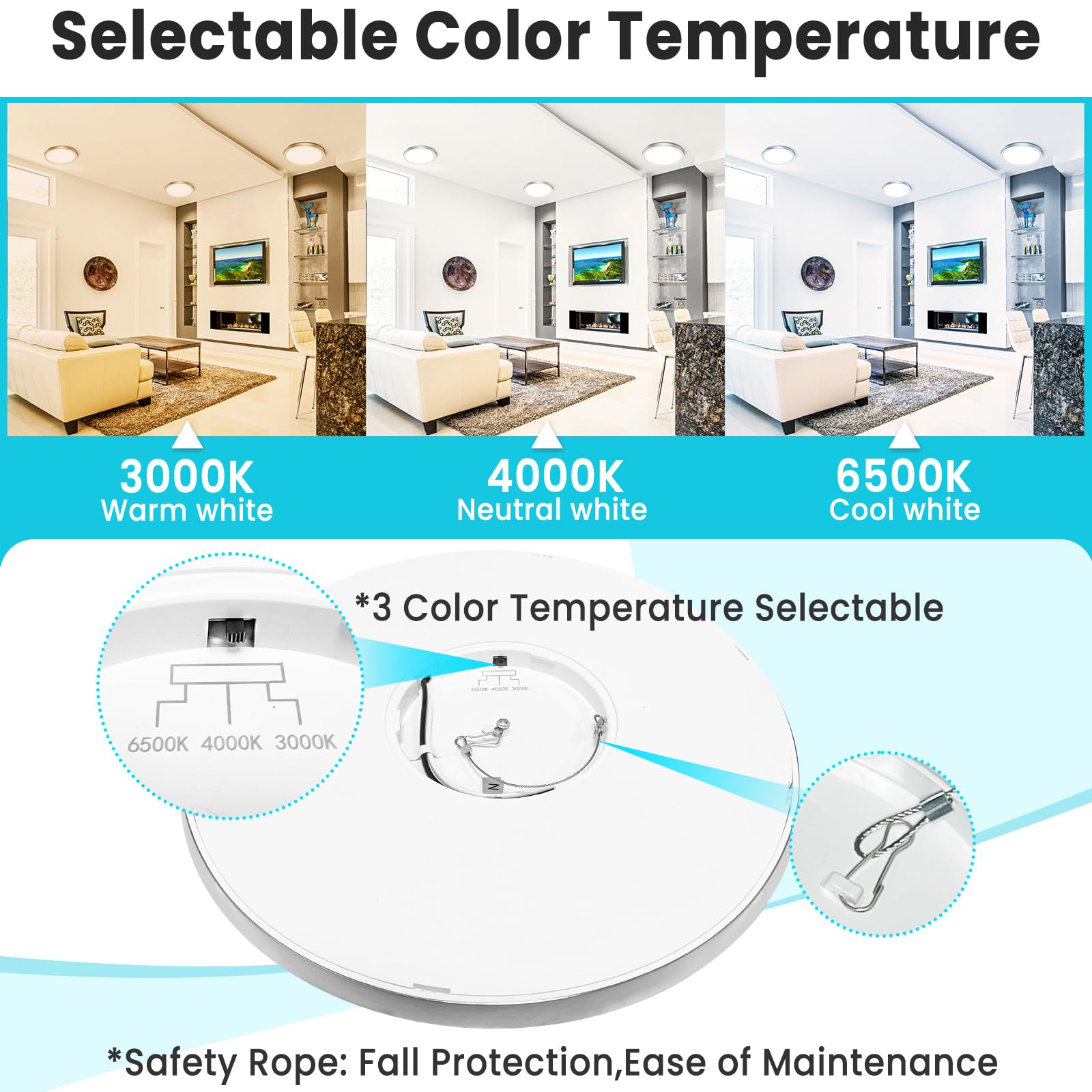 libtit 7 Inch Flush Mount Ceiling Light, 15W Color Selectable, Brushed Nickel, Ultra-Thin, 4 Pack, Model CLS15A-4-NK