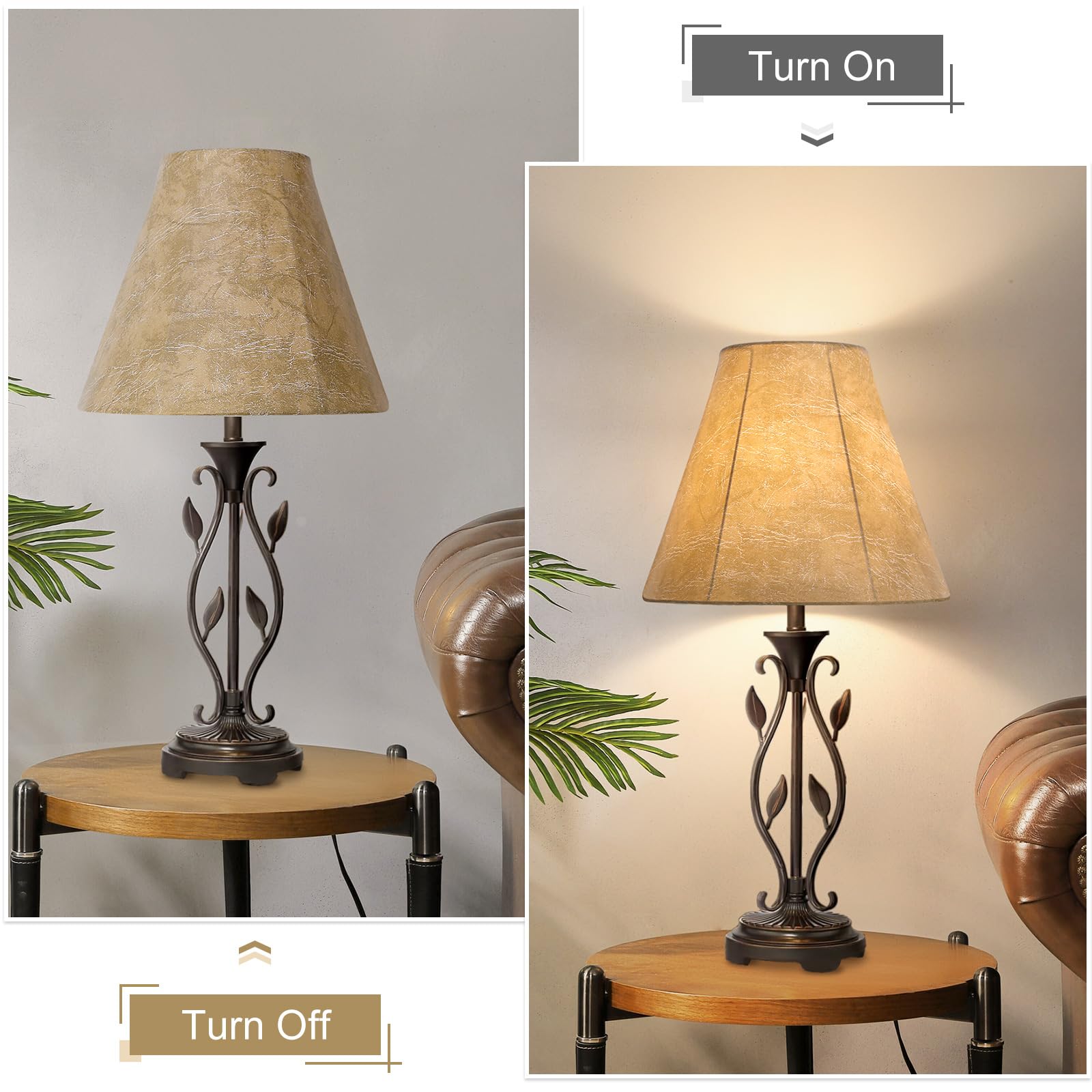 Rustic Lampshades Set Of 2, Bell Lamp Shades Replacement 6''X13X10'', Medium Faux Leather Lampshades For Table Lamps, Floor Lamp