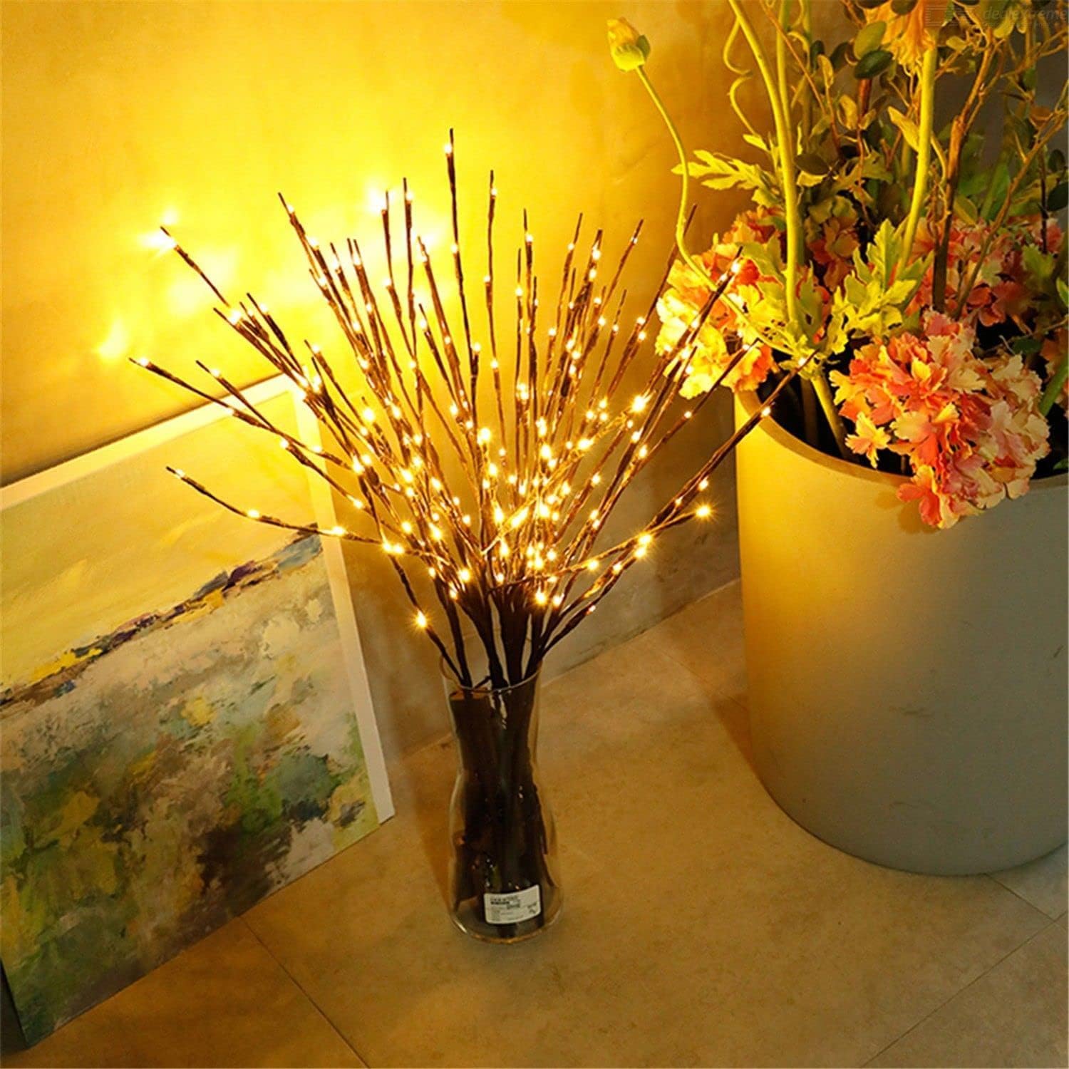 DK177 6 Pack Led Branch Light Battery Operated Lighted Branch Vase Filler Willow Tree Artificial Little Twig Power Brown 30 Inch 20 LED for Home Romantic Decoration, Warm White