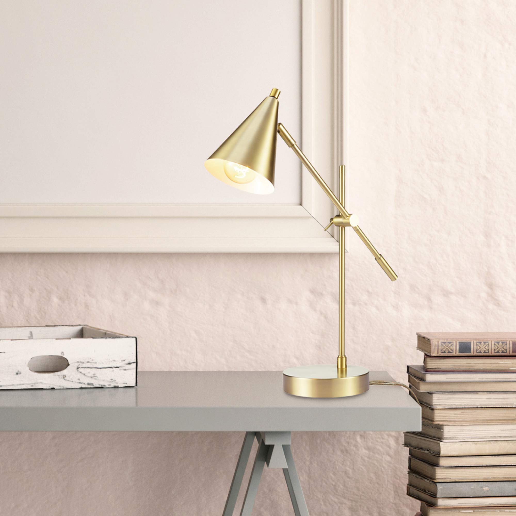Globe Electric Desk Lamp 18in Adjustable Height Matte Brass Model 52887 Metal Shade