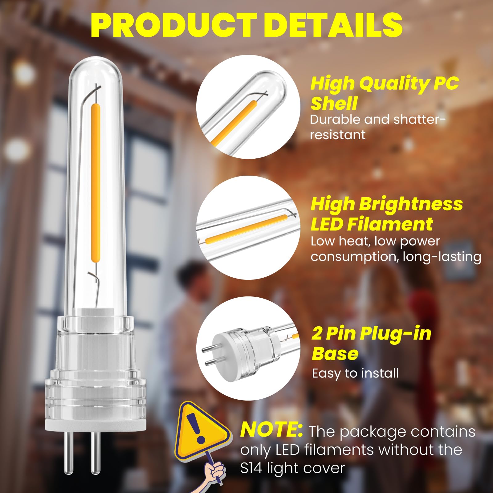 Lustaled S14 LED Outdoor String Light Bulbs, 1W Warm White 2700K, Waterproof IP65, 6-Pack