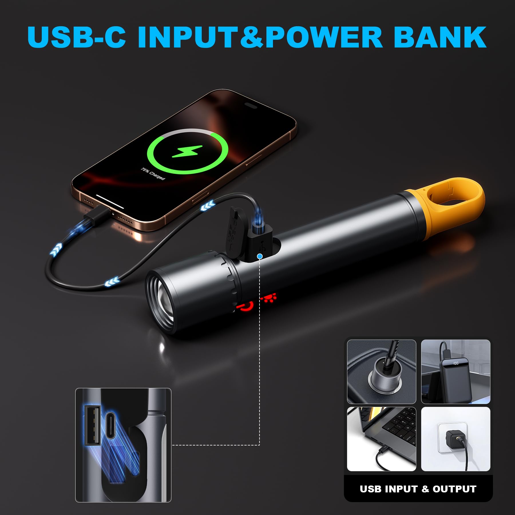 ADDplus Magnetic Rechargeable Flashlights 2 Pack, 2000LM, 9 Modes, Waterproof, Model DY-SD-X725, Ideal for Home, Car, Hiking, Camping