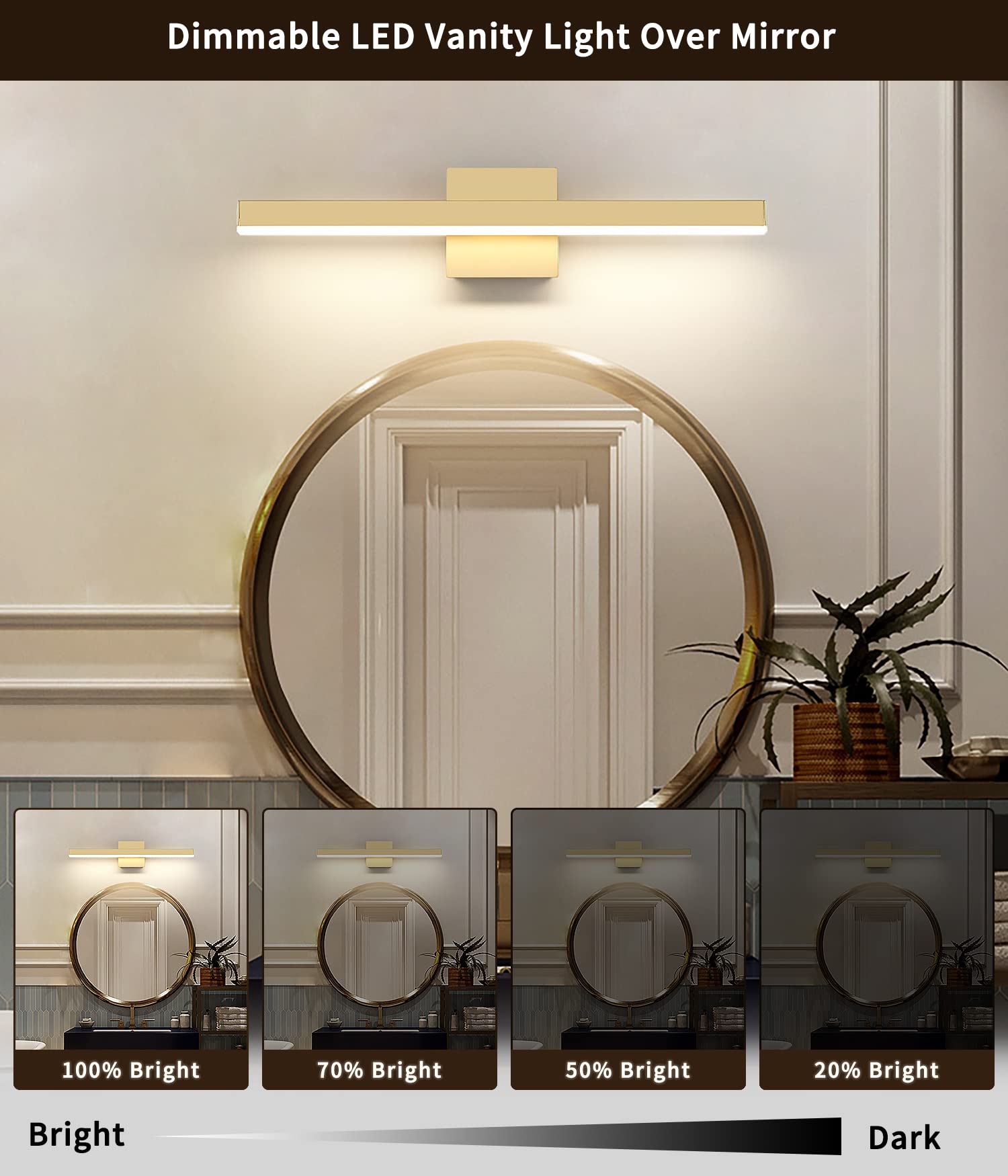 Joossnwell Gold Vanity Lights For Bathroom 24 Inch Dimmable 5Cct Modern Bath Vanity Lighting Fixtures Over Mirror Led Bathroom W
