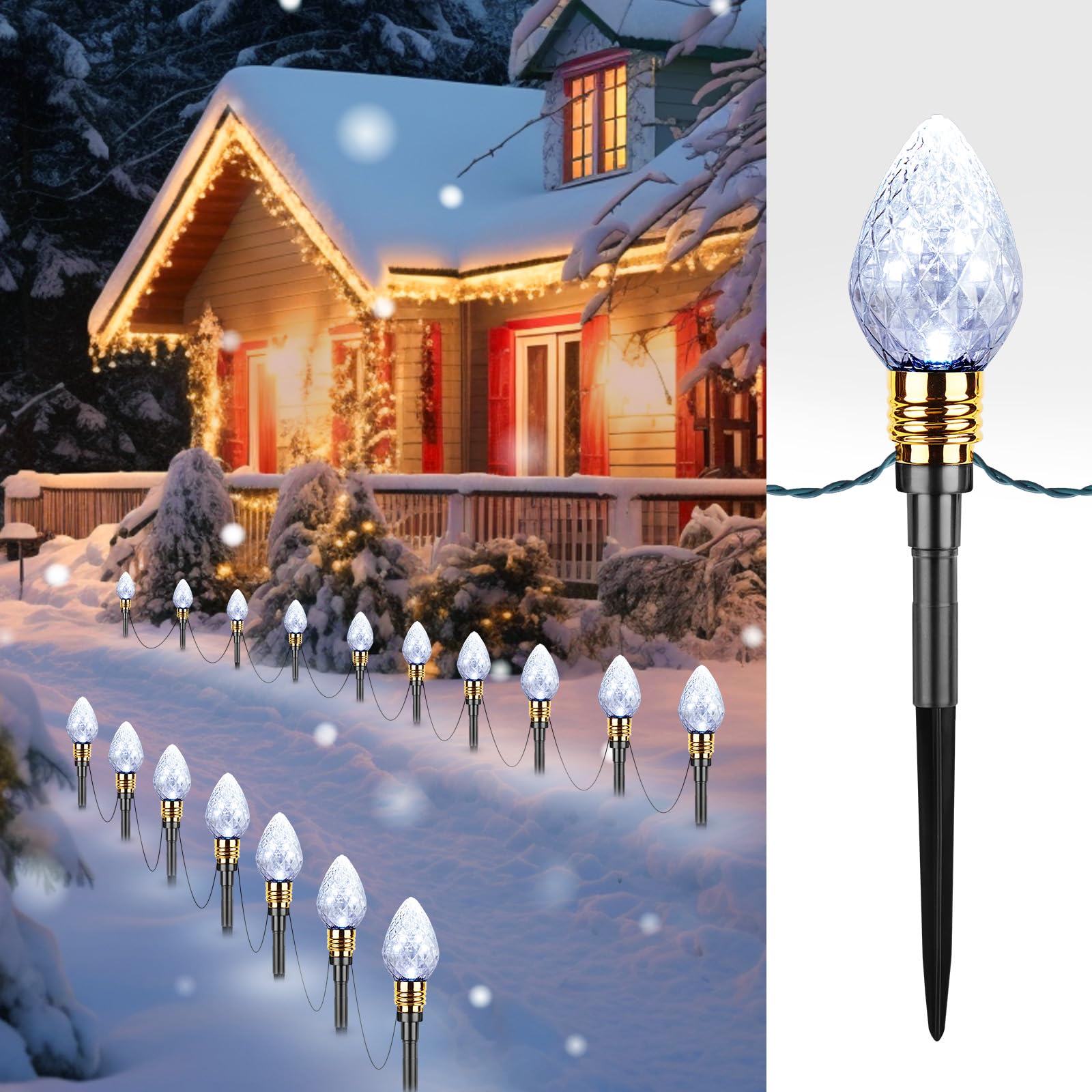 Brightown 2 Pack Strawberry C9 Christmas Pathway Lights Outdoor - Total 34.8 Feet 20 LED C9 Walkway Lights, Clear Bulb Christmas