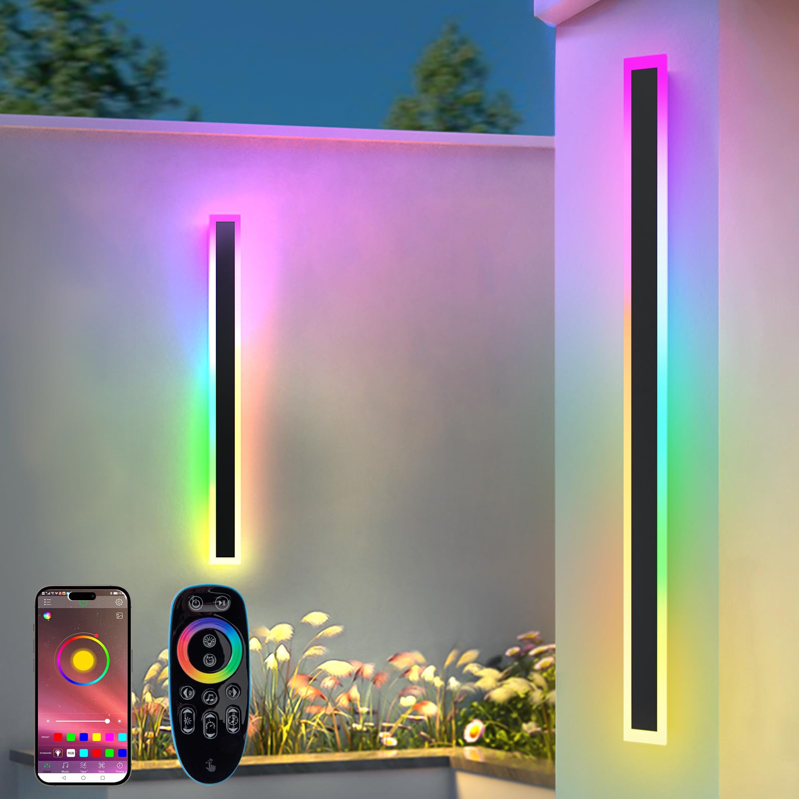 Zihoi RGB Long Wall Lights, 23.6 Inch, Dimmable LED, IP65 Waterproof, Acrylic, Model RGBBD602