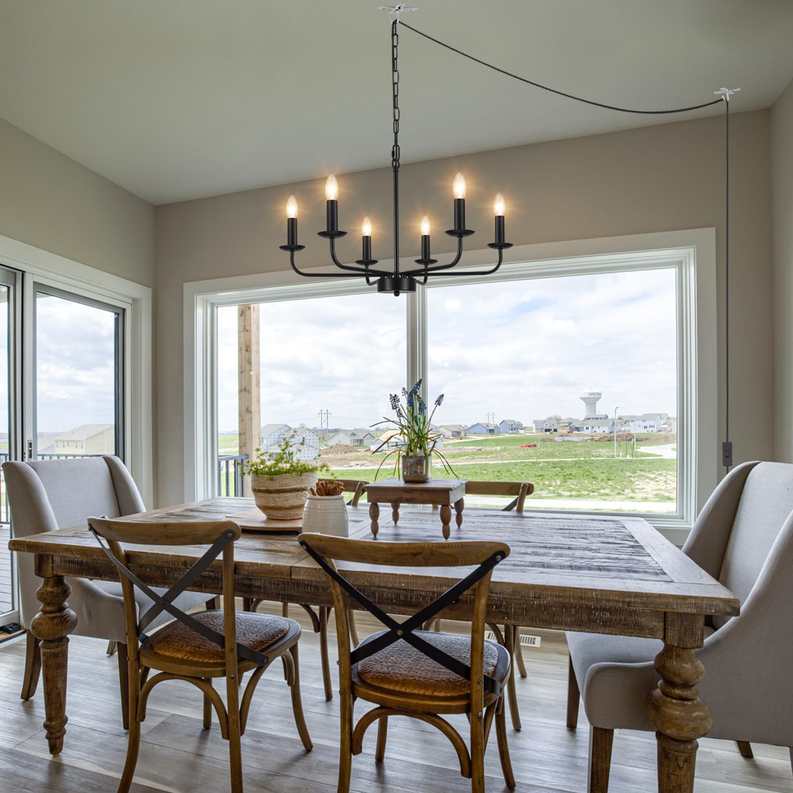 Zemsum 6-Light Plug-In Chandelier With Cord & Switch - Modern Hanging Lamp For Home Decor