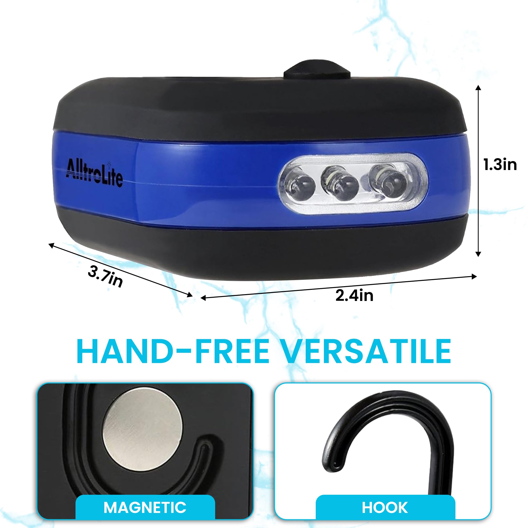 Alltrolite 3-Pack Led Work Light | Portable Magnetic Work Light With Rotatable Hook, Magnetic Back & Push Button | Battery Opera