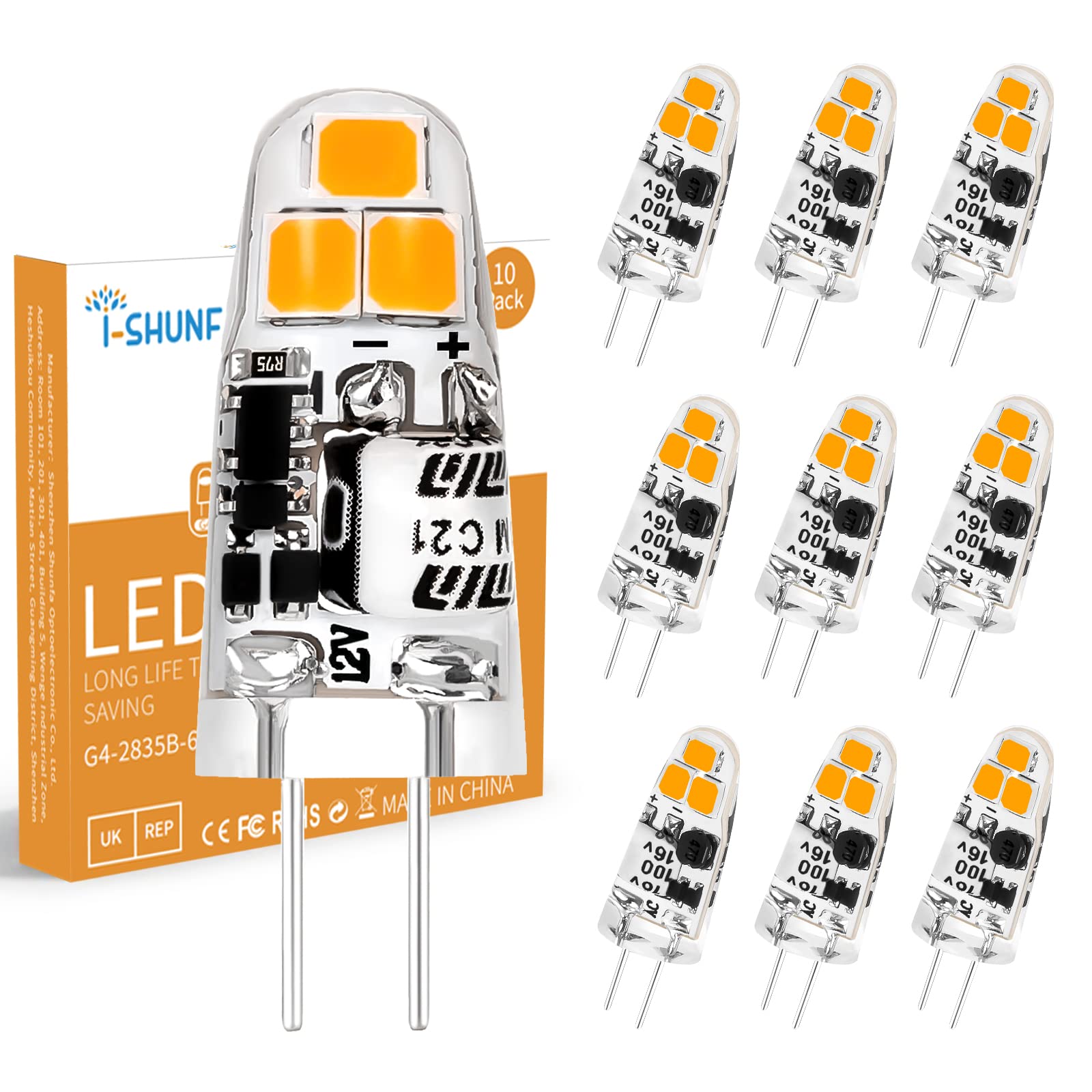I-SHUNFA G4 led Bulb, 12V AC/DC G4 Bi-Pin Light Bulbs, Alternative to JC Halogen Bulbs,Suitable for Lawn Lights, Puck Lights, Un