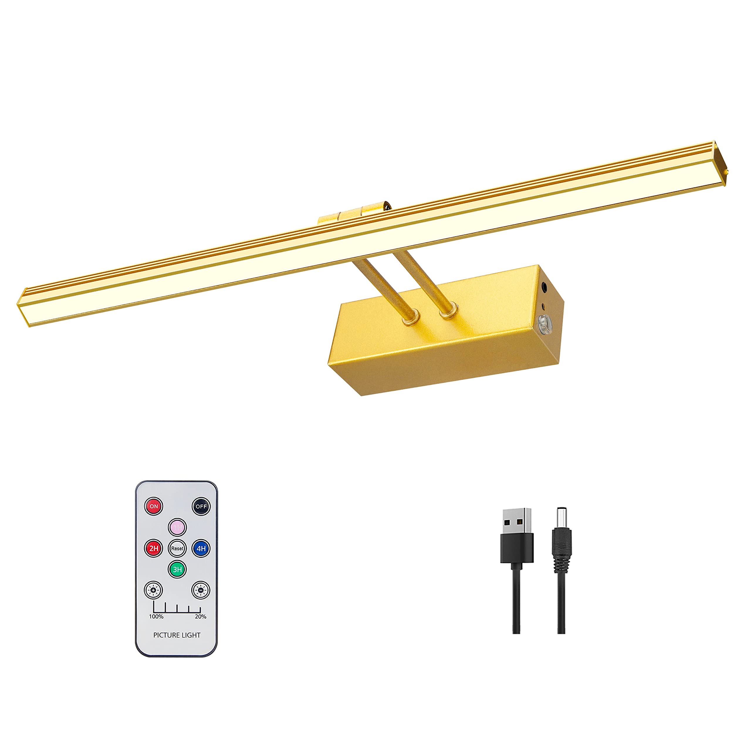 Funchday 16 Battery Operated Picture Light - Brass Metal Art Light With Remote, Timer & Dimmable - Model Fc70155P