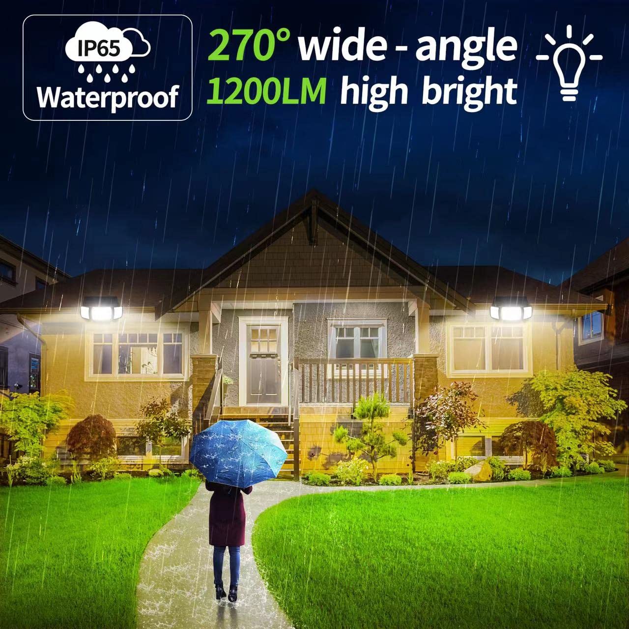Intelamp Motion Sensor Flood Lights - 2 Pack, 1200Lm, Black, Adjustable 3 Mode Security Lights For Patio, Garage, Porch
