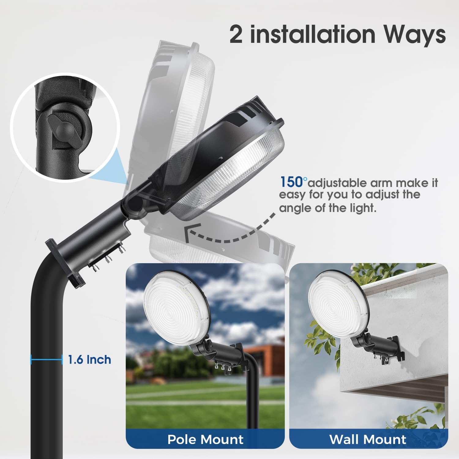 Starmoitic Led Barn Light, 150W 20000Lm Dusk To Dawn Outdoor Lighting, Yard Light Ip66 Waterproof, 150° Angle Adjustable Bright Outdoor Street Light For Garden, Garages, Attics, Patios, And Barns