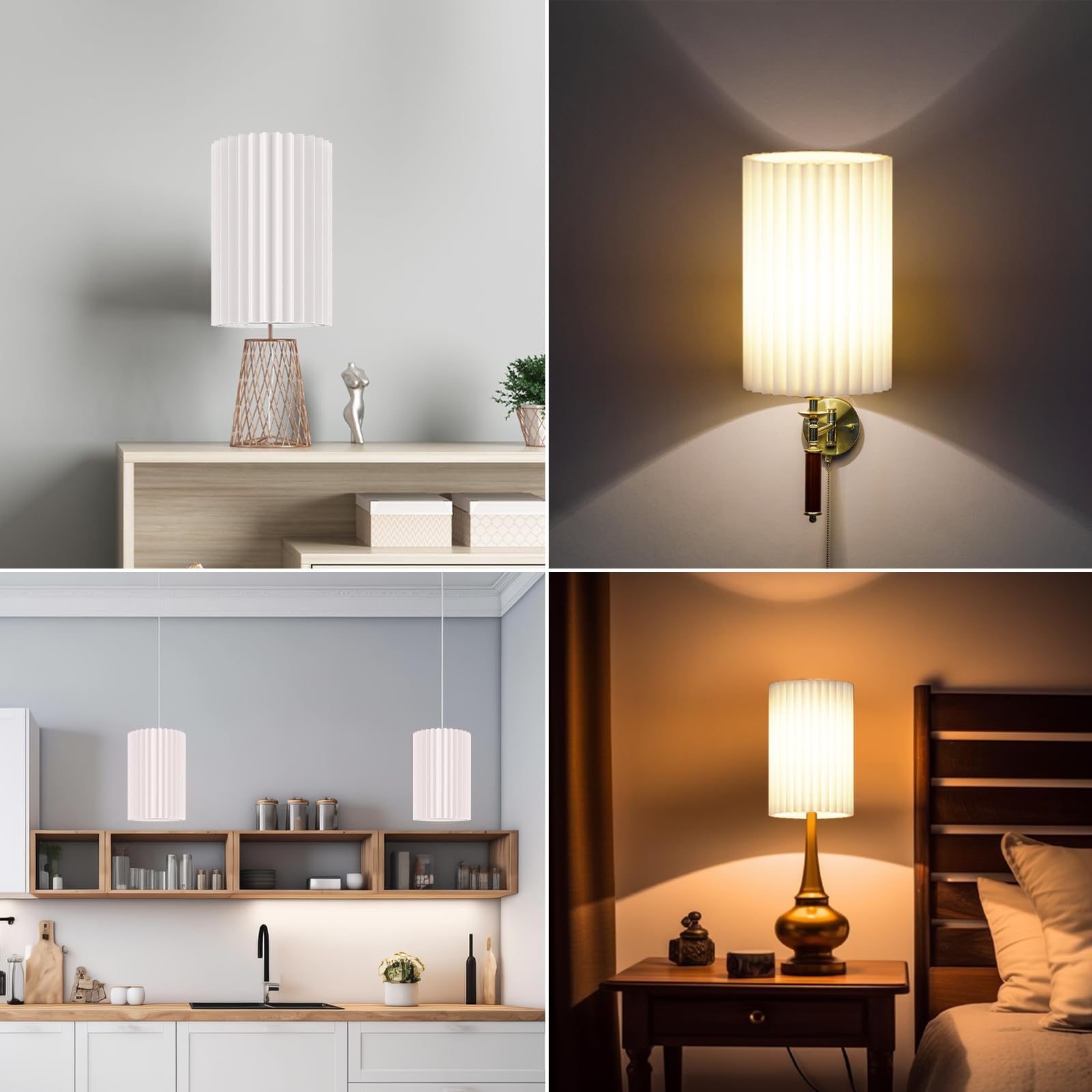 Xcofzob White Drum Lamp Shades Set Of 2, Pleated Linen, 9.4&quot;X5.9&quot;, Modern