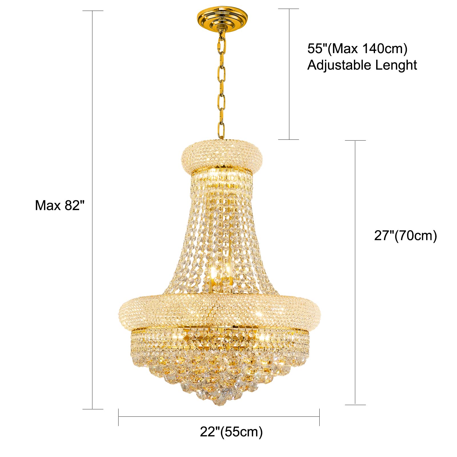Chandiry 12 Lights Gold Finish Empire Crystal Chandelier Lighting For Dining Room Living Room Foyer Hallway Bedroom Entryway (Di