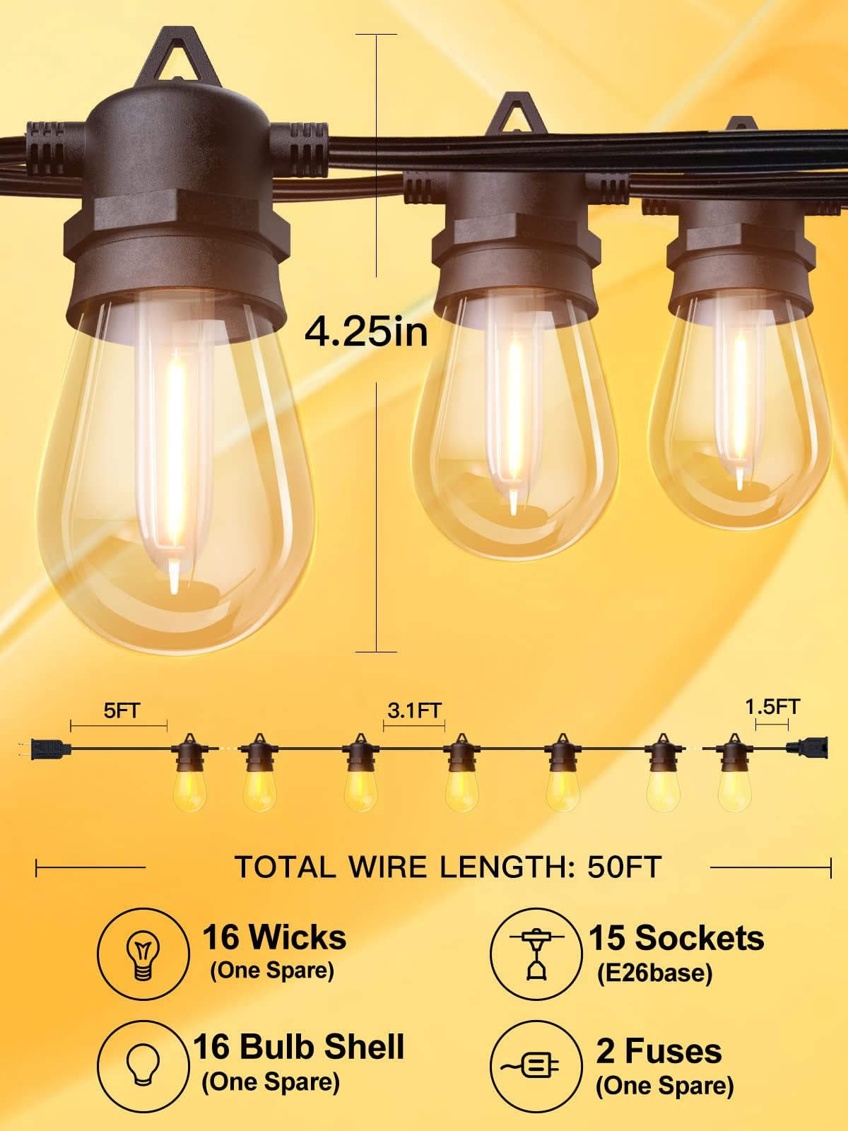 addlon 100FT LED Outdoor String Lights, 2-Pack, Shatterproof Vintage Bulbs, IP65 Waterproof, Black, Model A09JW01107