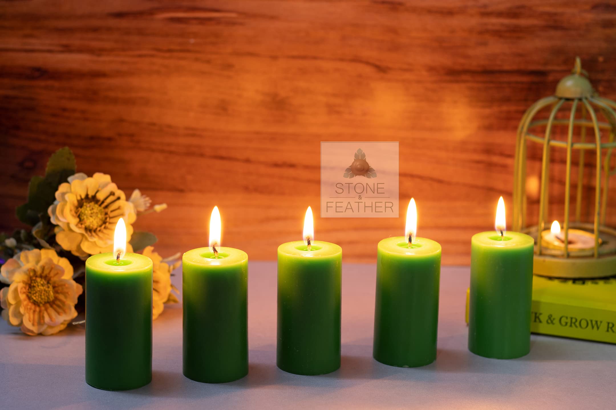 Stone & Feather, (Combo Pack), Scented Candles Apple Cinnamon, Mogra and Jasmine, Burning Time- 10-12 Hours, for Home Decoration