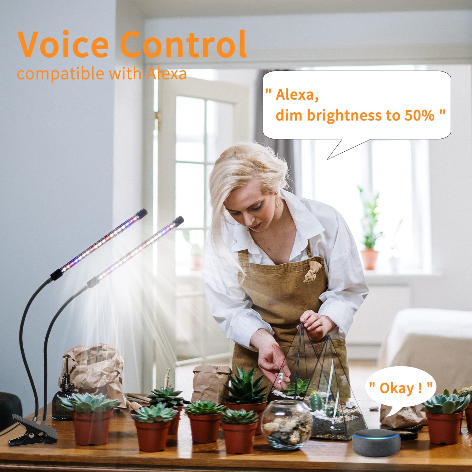 Lurious Led Grow Lights For Indoor Plants Full Spectrum, Smart Wifi Led Grow Light With Timer, Dimmable Clip On Grow Light App/V