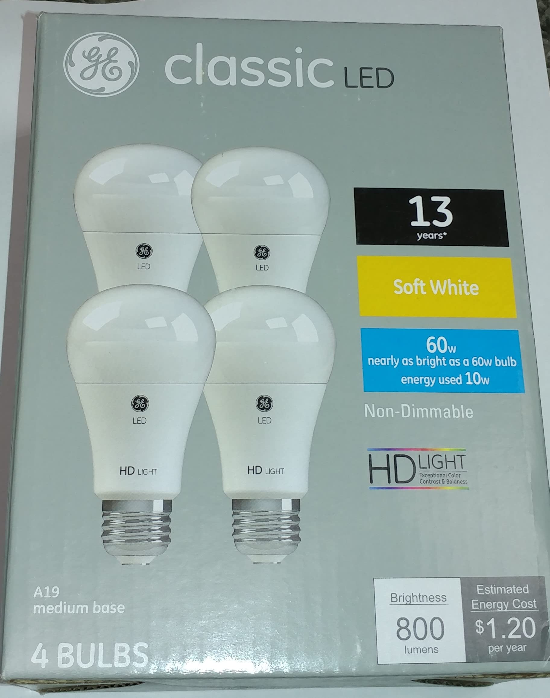 Ge 44249 Led A19 800 Lumen Soft White 4 Pack