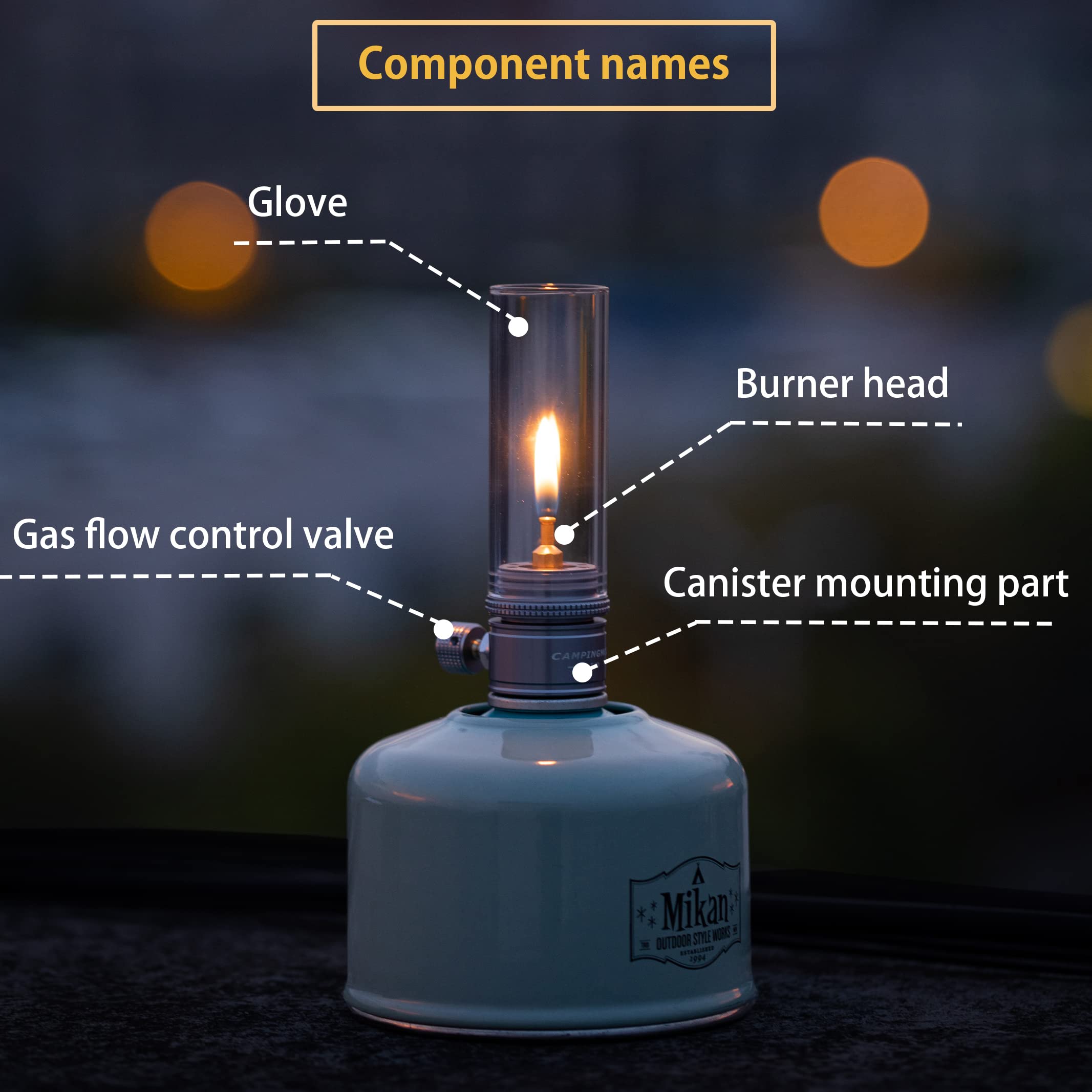 CAMPINGMOON Gas Candle Lantern - EN417 Valve, Glass, US-T-1, Silver