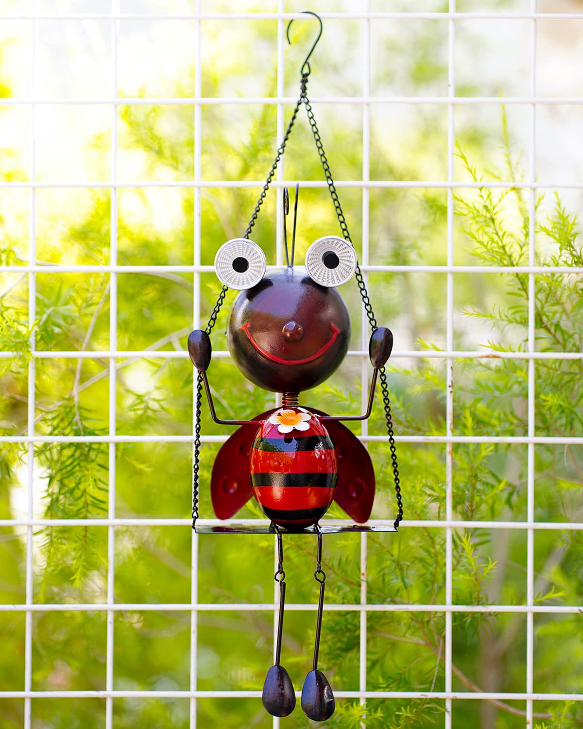 Gdf Solar Lady Bugs Swing Metal Ladybug Hanging Animal Garden Decor Waterproof Solar Lights Decorative Outdoor Lights For Outside Patio Balcony Pathway Lawn Yard,Gifts For Her/Him