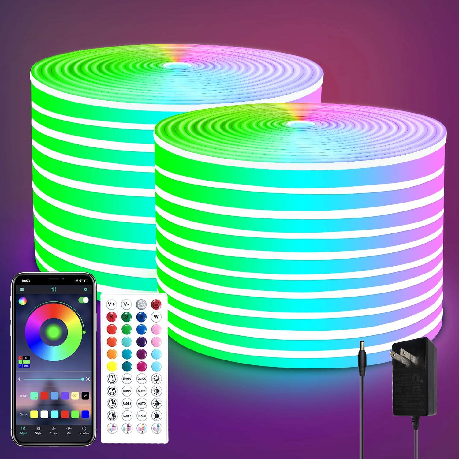vimeepro 100FT Led neon Rope Lights Music Sync 40Key Remote/APP Control, IP65 Waterproof Flexible Led Rope Lights Outdoor RGB Neon Lights, Led Neon Strip Lights for Bedroom Indoor.