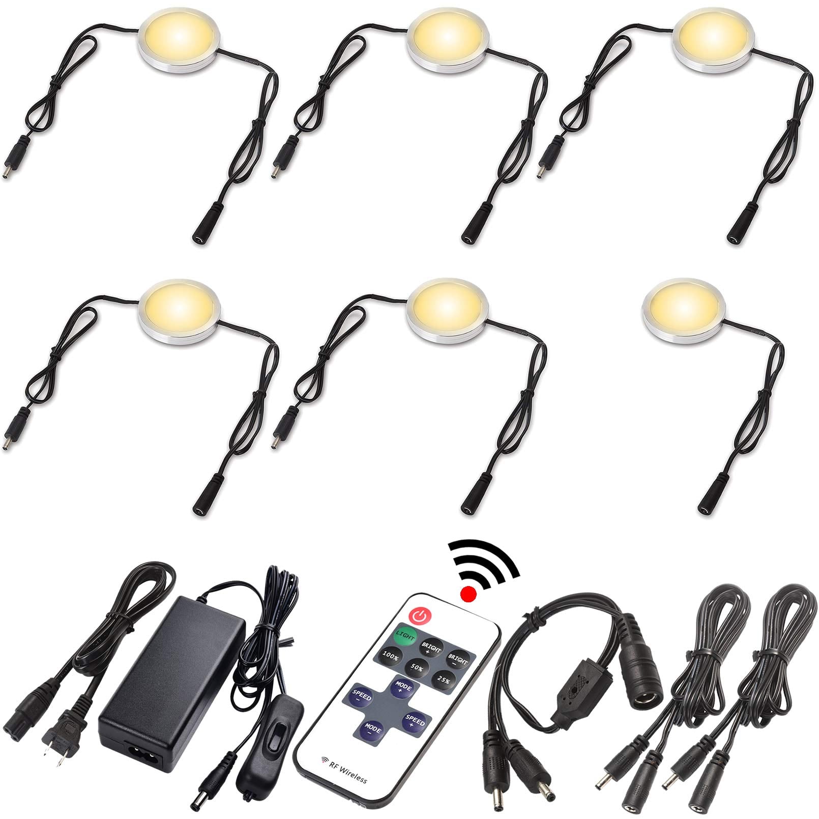 Lvyinyin Slim Under Cabinet LED Puck Lights, 110V Wired Accent Lighting Kit, Plug-in & Direct Hardwiring, Daisy Chained linkable