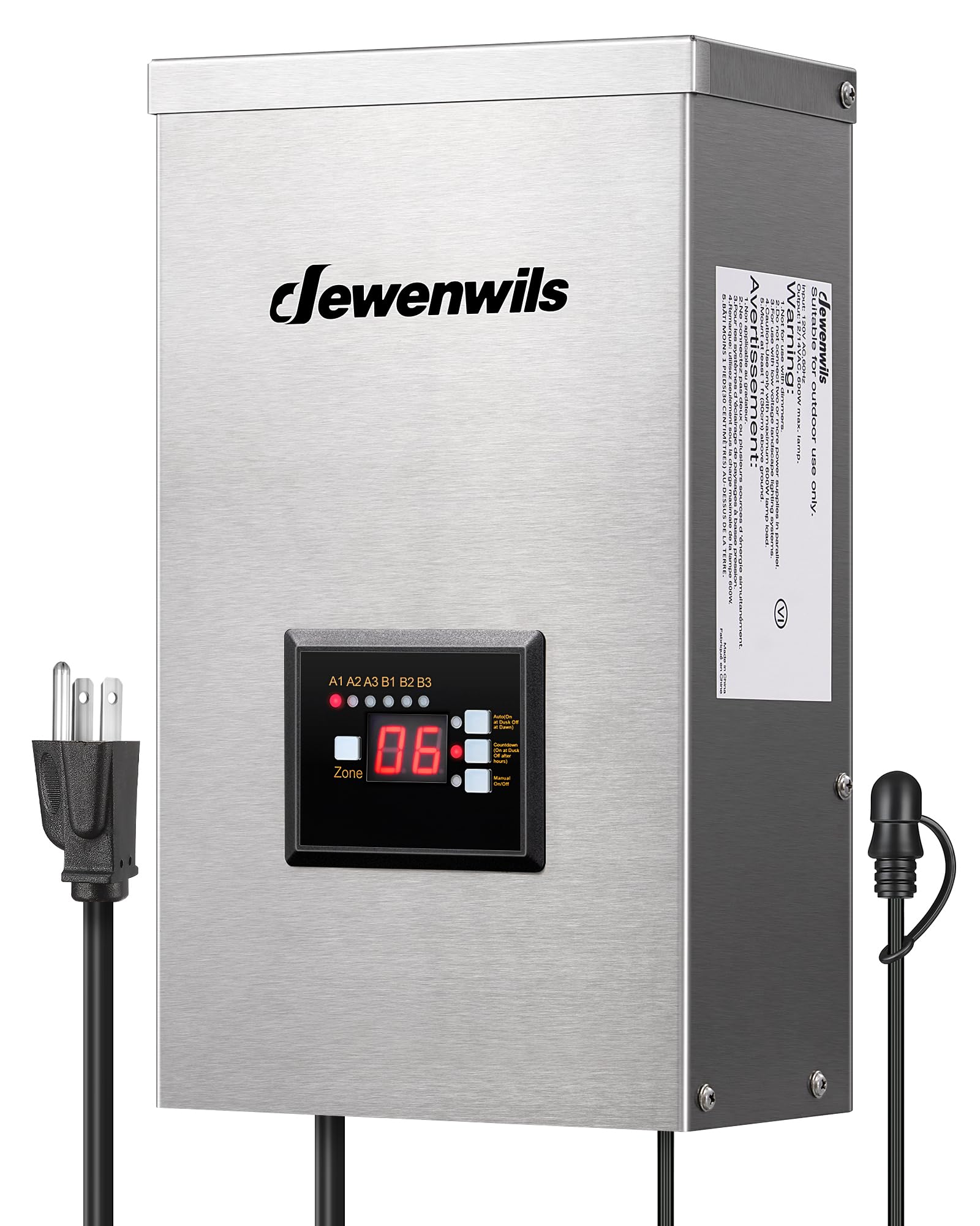 Dewenwils 600W Low Voltage Landscape Transformer  6 Independent Outputs  Low Voltage Transformer With Photocell Sensor  120V To 12V/14V Ac  Stainless Steels Landscape Lighting Transformer Outdoor
