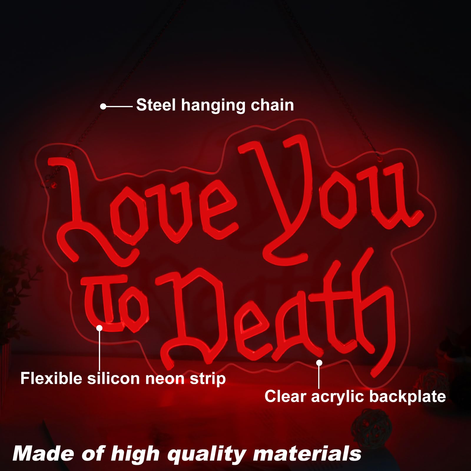 mllusxg Love You to Death Neon Sign, 5-Level Dimmable, Large, Goth Room Decor, Gothic Wedding Sign