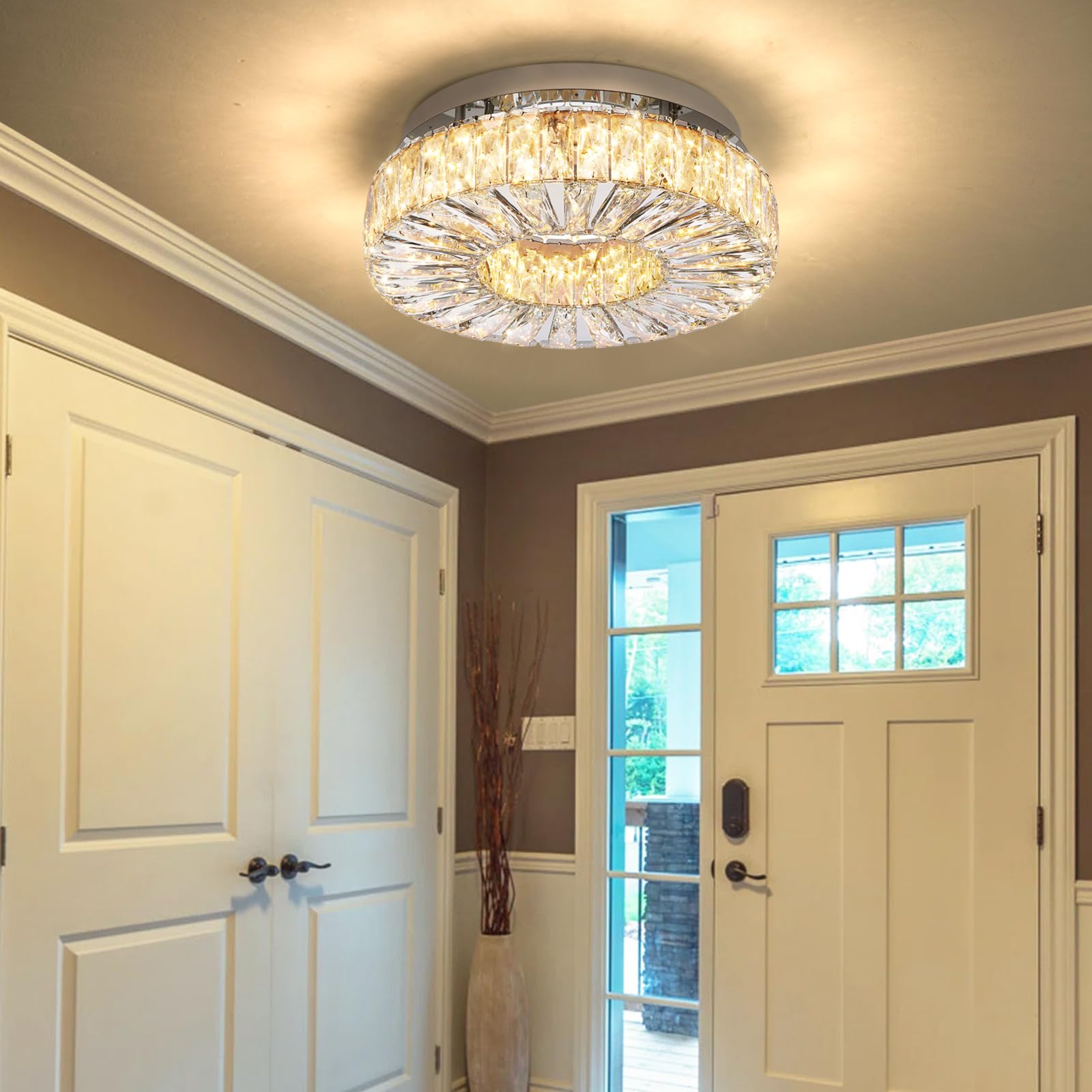 YLKP 16 Inch Modern Glam Chandelier Indoor Elegant Remote Ceiling Lights LED Dimmable Light Ultra-Thin Crystal Chandeliers for Bedroom Dining Room