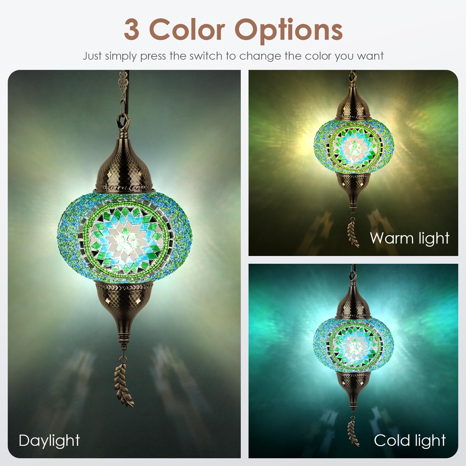 Yarra-Decor Turkish Moroccan Pendant Light - Tiffany Style Mosaic Ceiling Lamp, 15-Foot Cord, Green1, Model Ptr-1A-Gr1